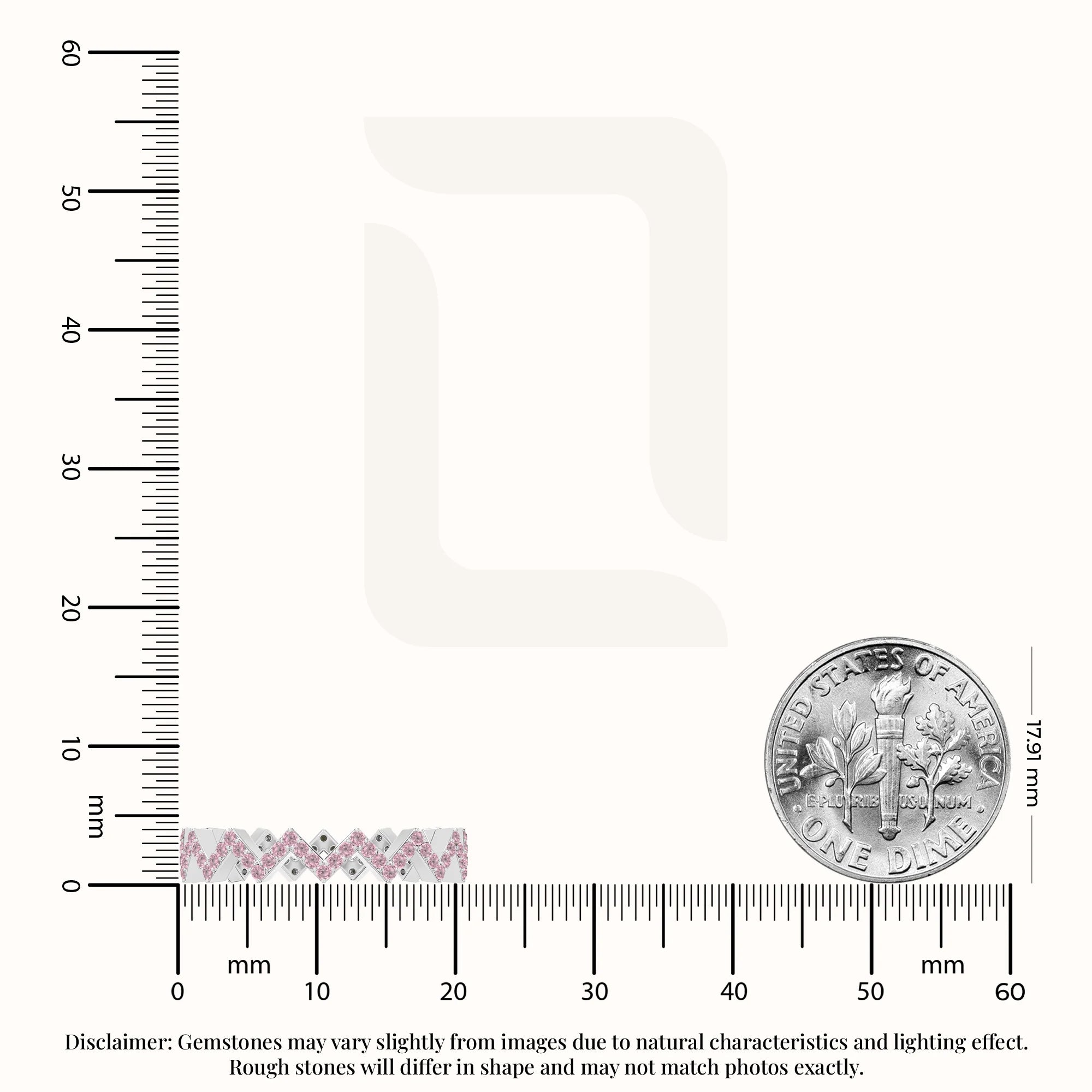 natural pink tourmaline zig-zag wedding band rings in sterling silver 