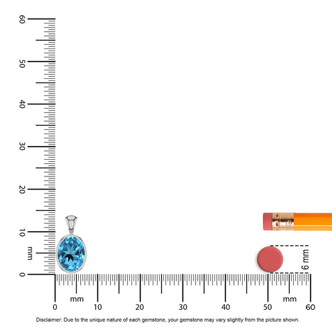 Natural Swiss Blue Topaz Oval Shape Pendant Necklace