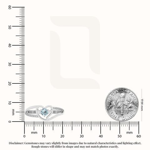 natural aquamarine heart promise rings in sterling silver 