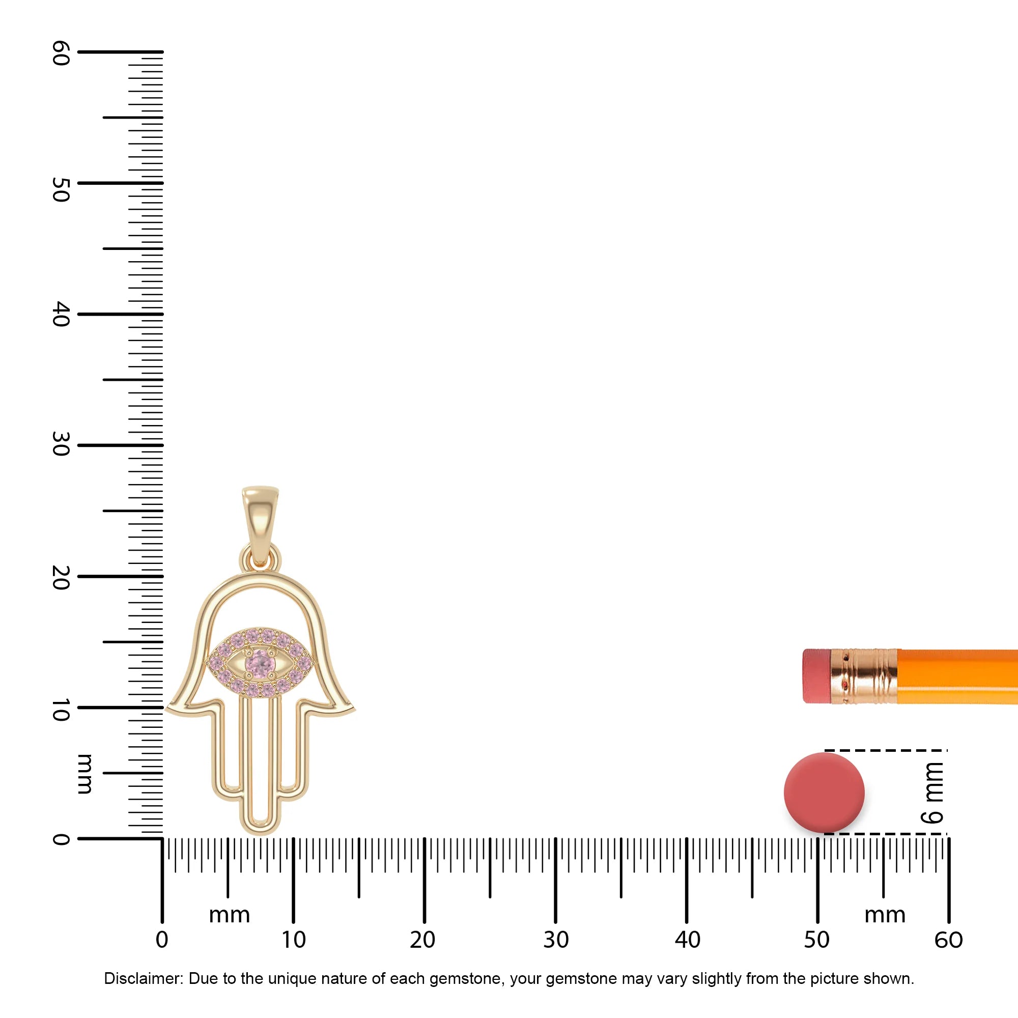 natural pink-tourmaline evil eye hamsa hand necklaces in yellow gold vermeil 