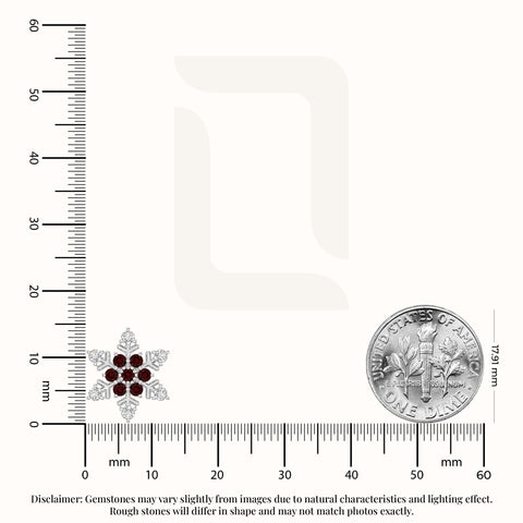 natural garnet snowflake stud earrings in sterling silver 