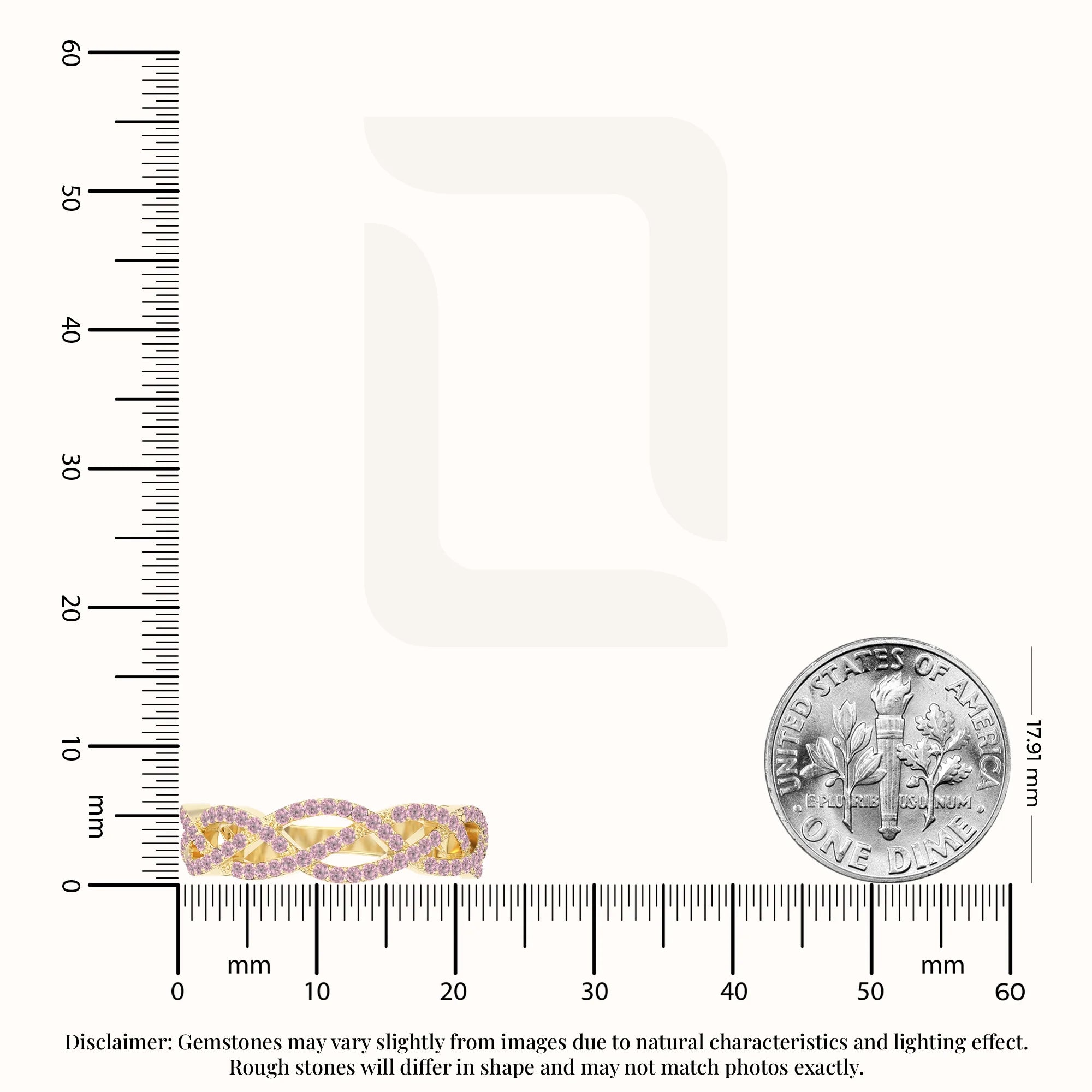 natural pink tourmaline twisted braided wedding band rings in yellow gold vermeil