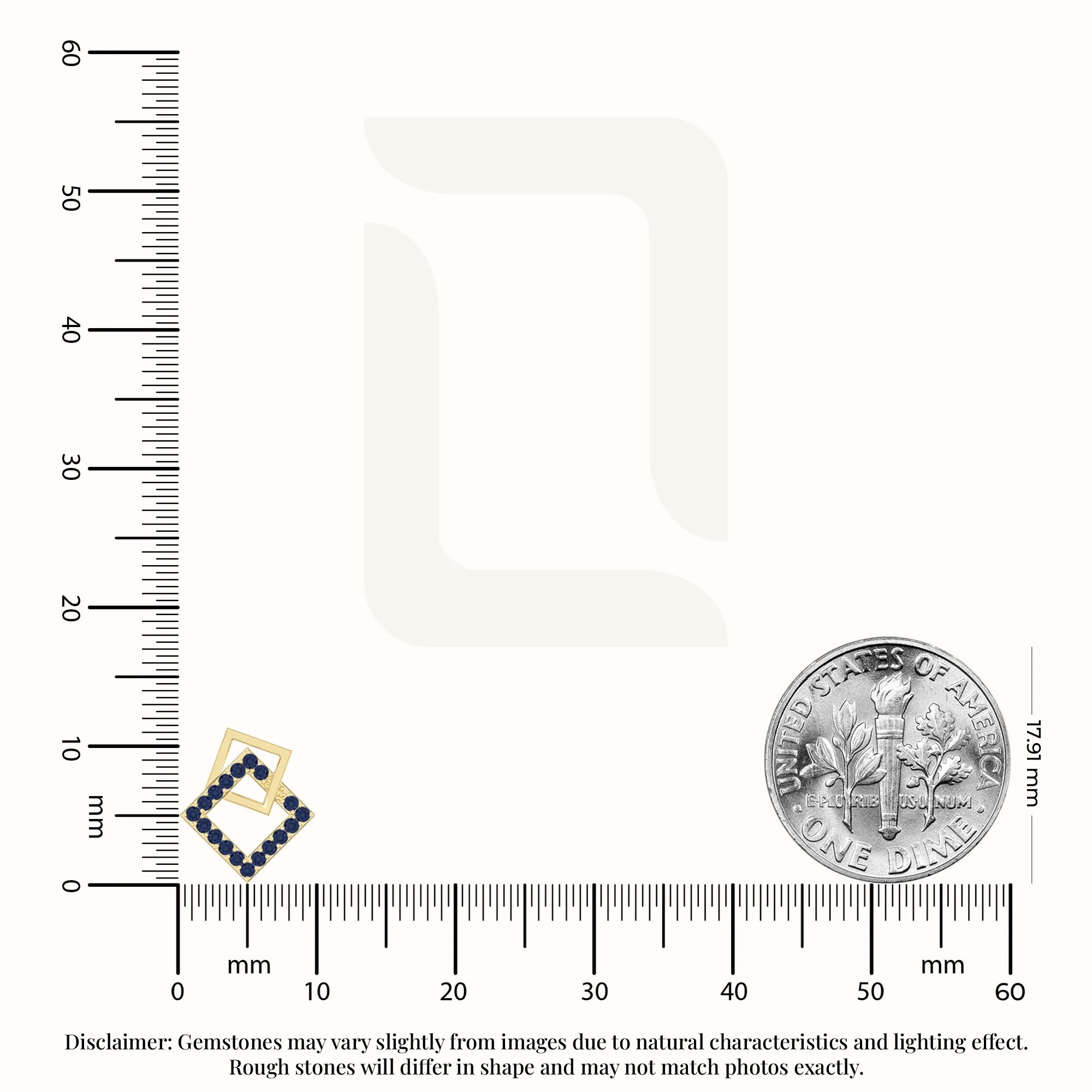 natural blue-sapphire square stud earrings in yellow gold vermeil 