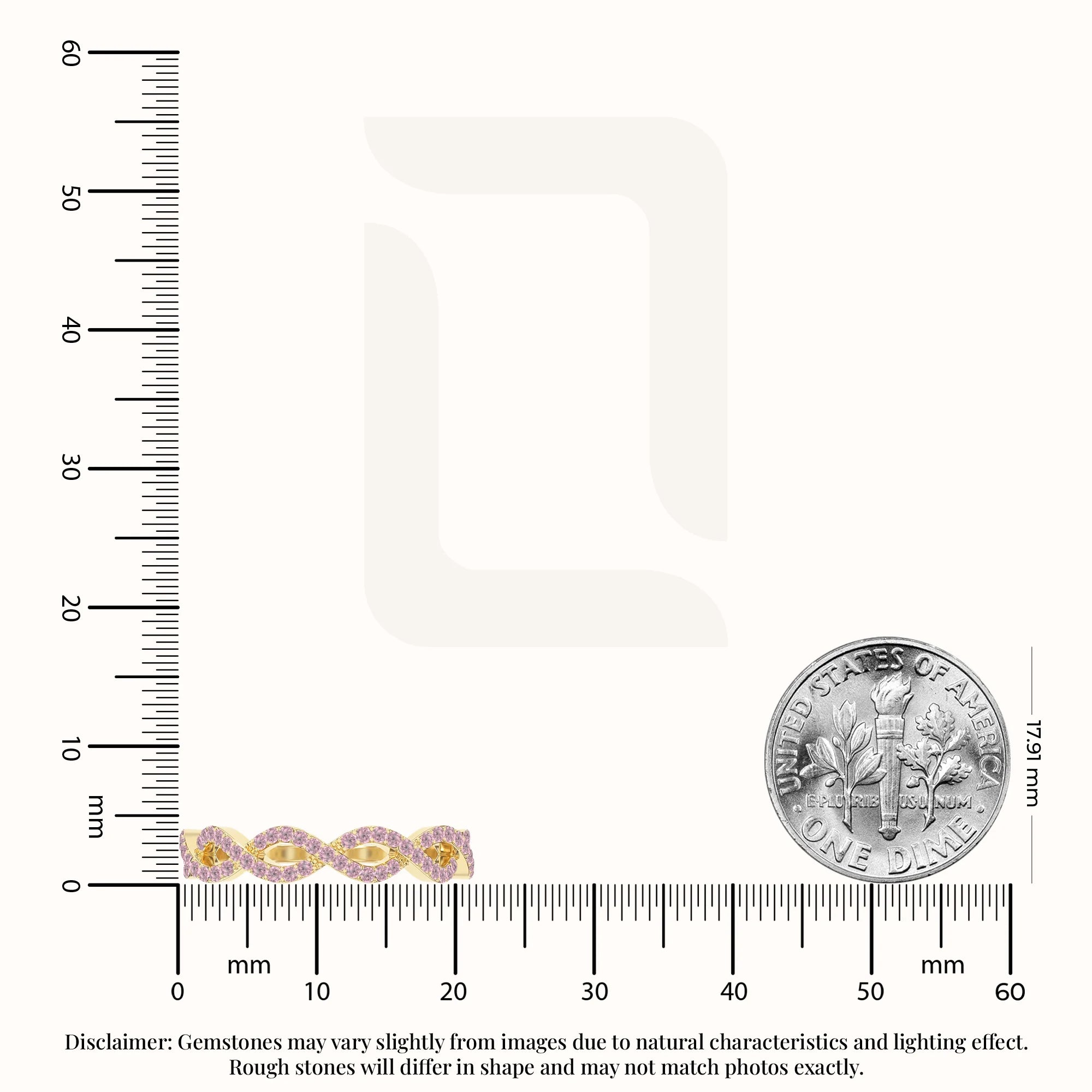 natural pink tourmaline twisted wedding band rings in yellow gold vermeil