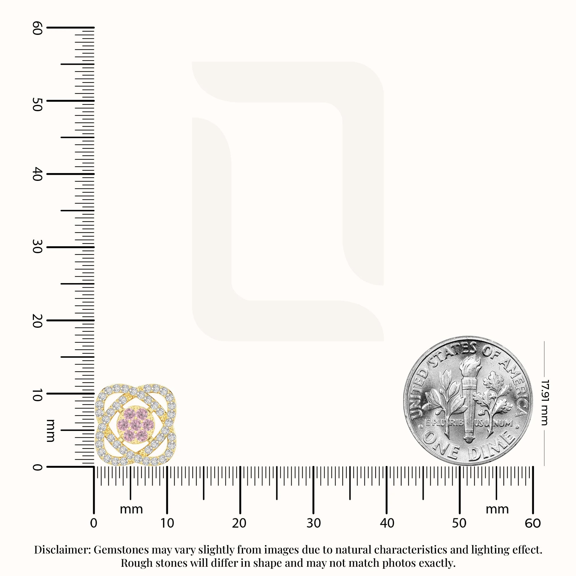 natural pink-tourmaline inner power stud earrings in yellow gold vermeil 