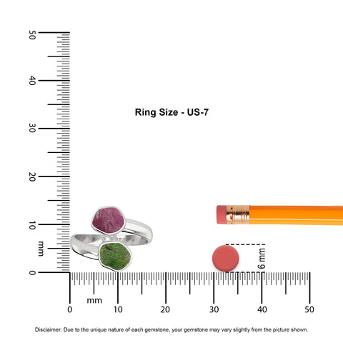 emerald-ruby rough shape stackable bezel-set ring