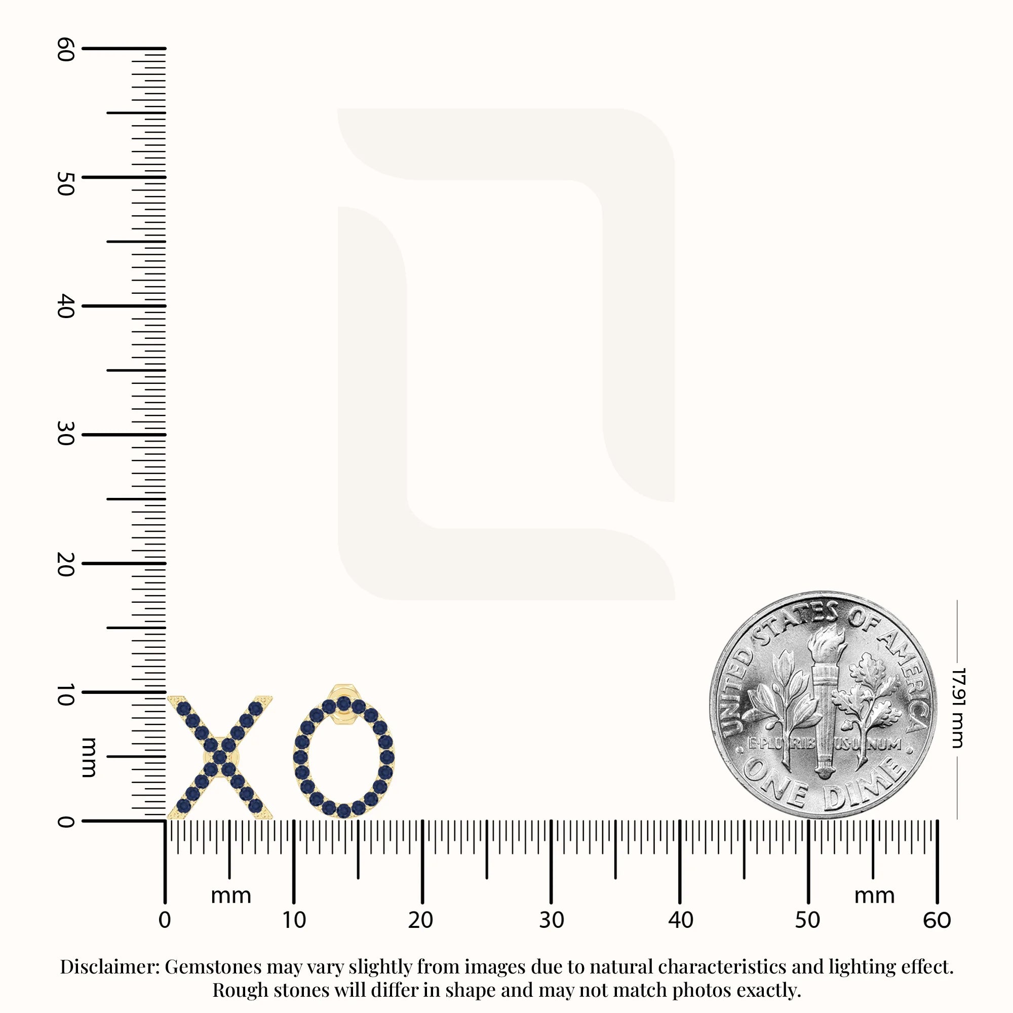 natural blue-sapphire xo stud earrings in yellow gold vermeil 