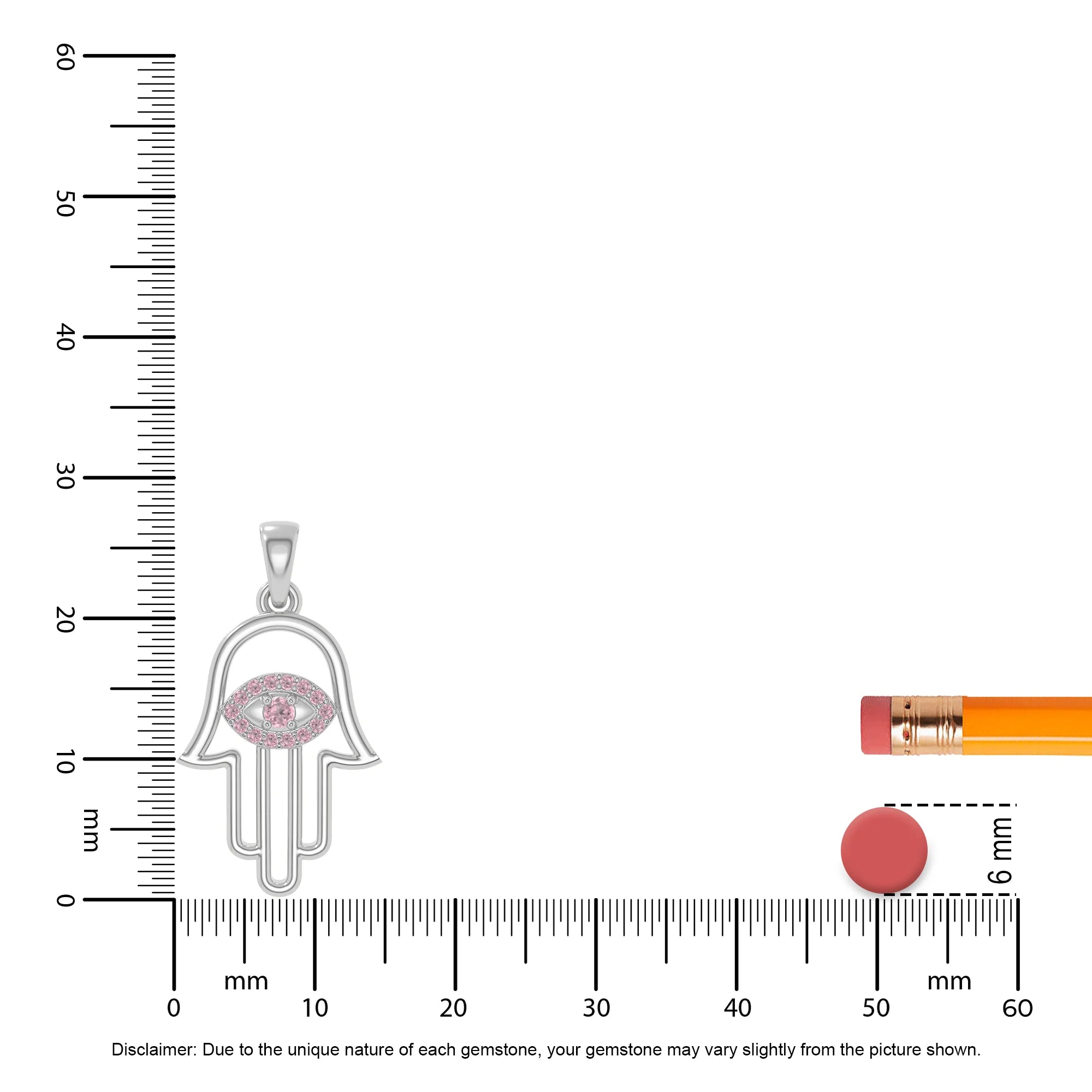 natural pink-tourmaline evil eye hamsa hand necklaces in sterling silver 