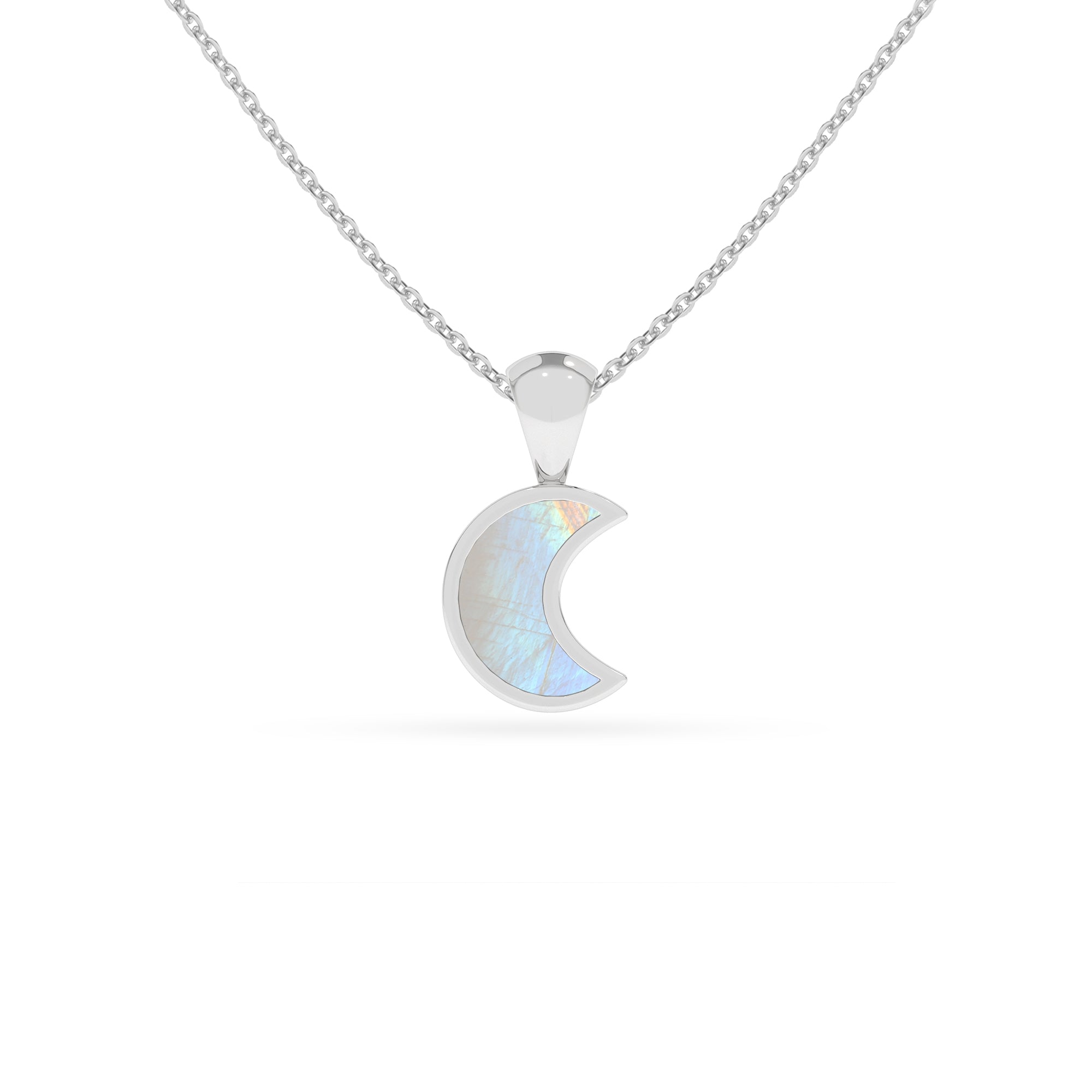 natural rainbow-moonstone moon shape pendant necklace