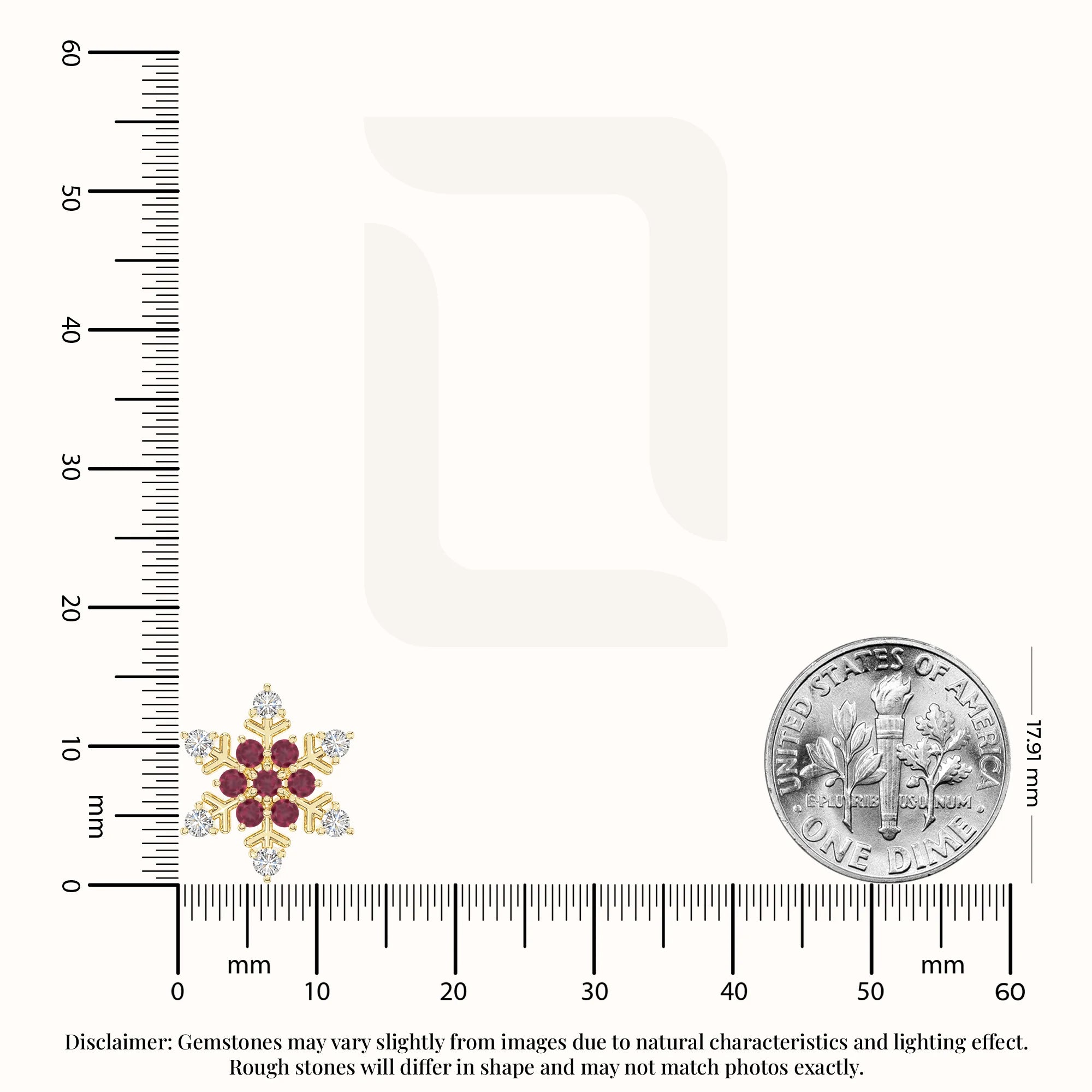 natural ruby snowflake stud earrings in yellow gold vermeil 