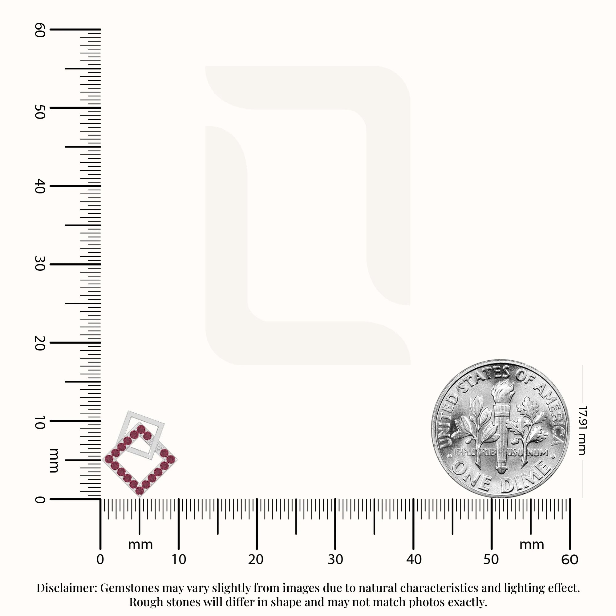 natural ruby square stud earrings in sterling silver 