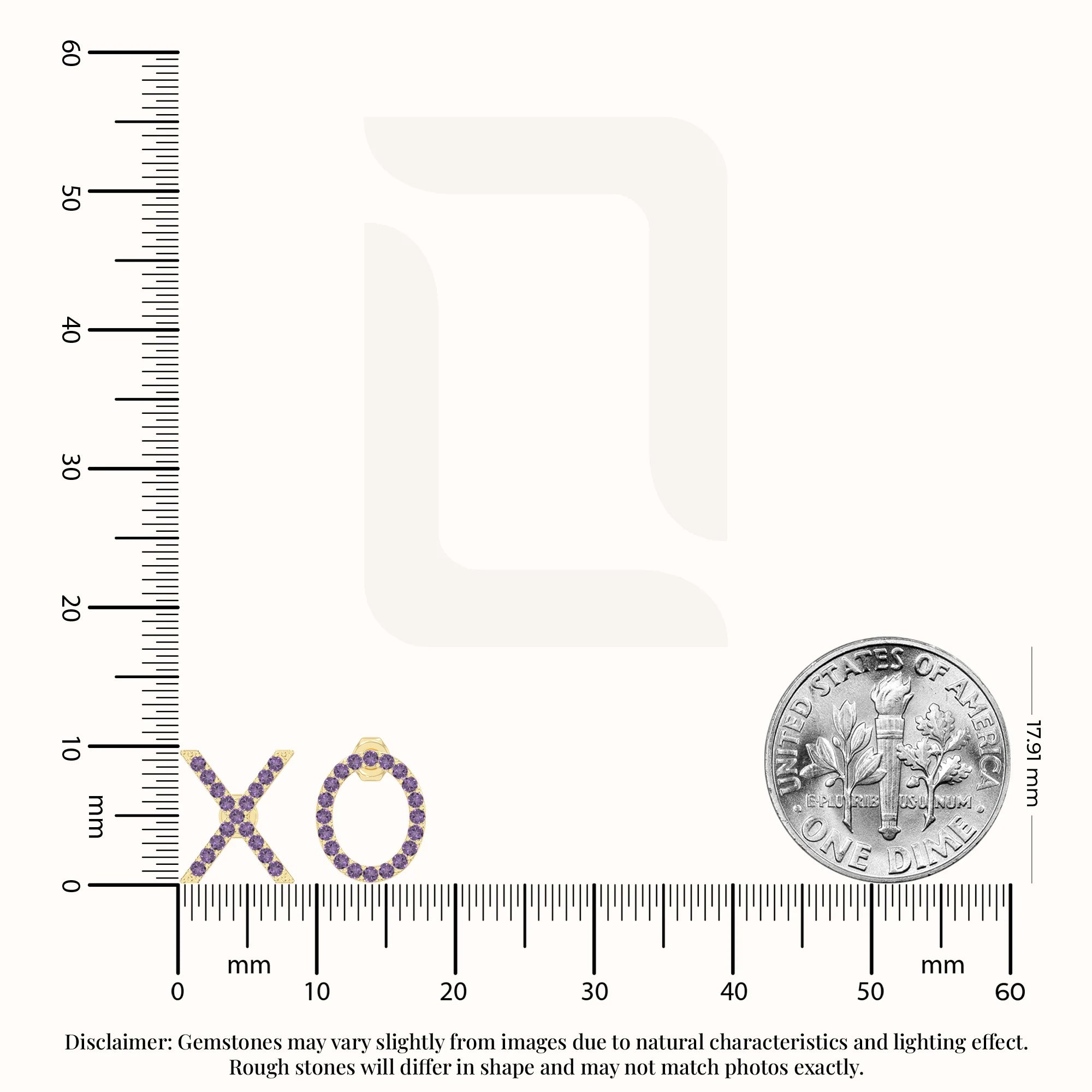 natural amethyst xo stud earrings in yellow gold vermeil 