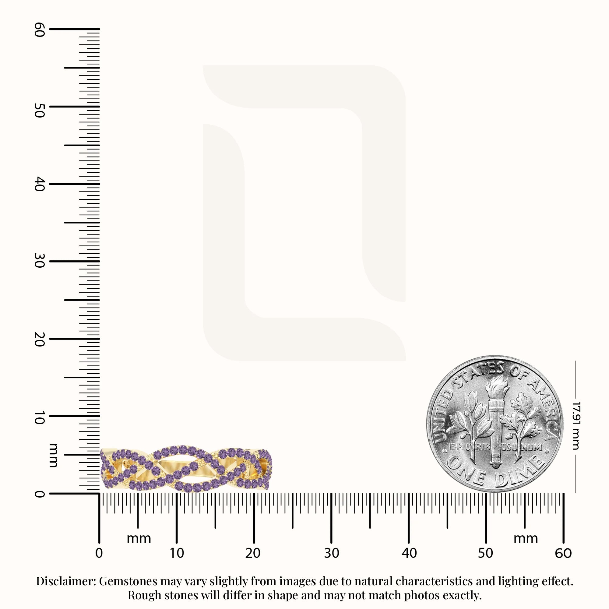 natural amethyst twisted braided wedding band rings in yellow gold vermeil