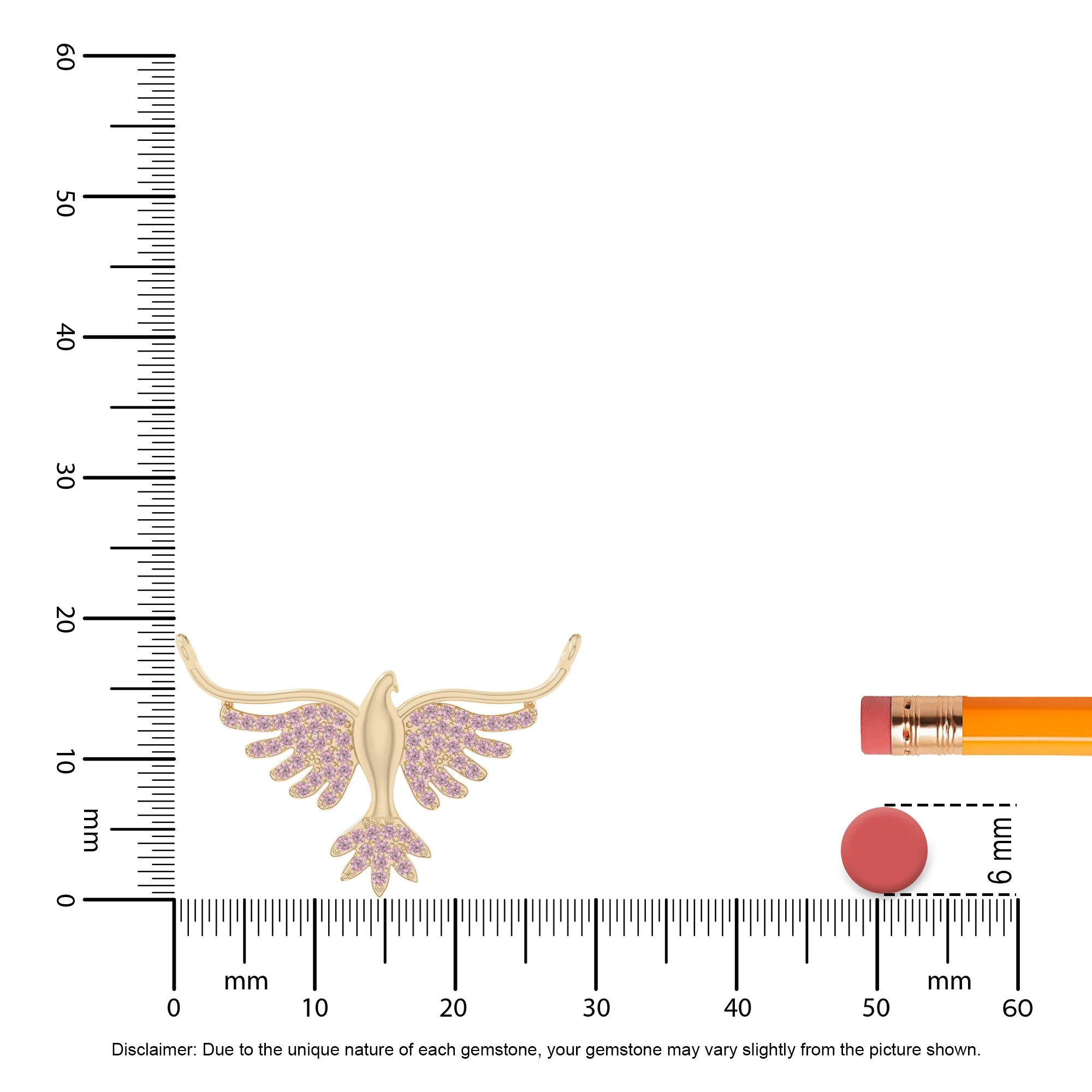 natural pink-tourmaline phoenix eagle necklaces in yellow gold vermeil 