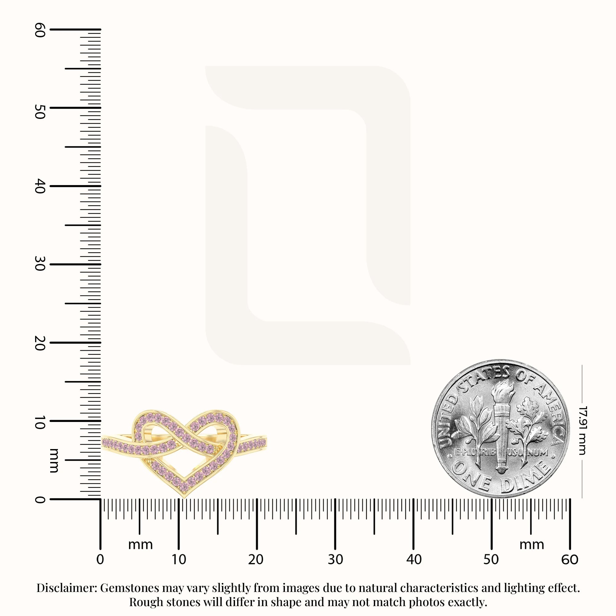 natural pink tourmaline infinity knot heart promise rings in yellow gold vermeil