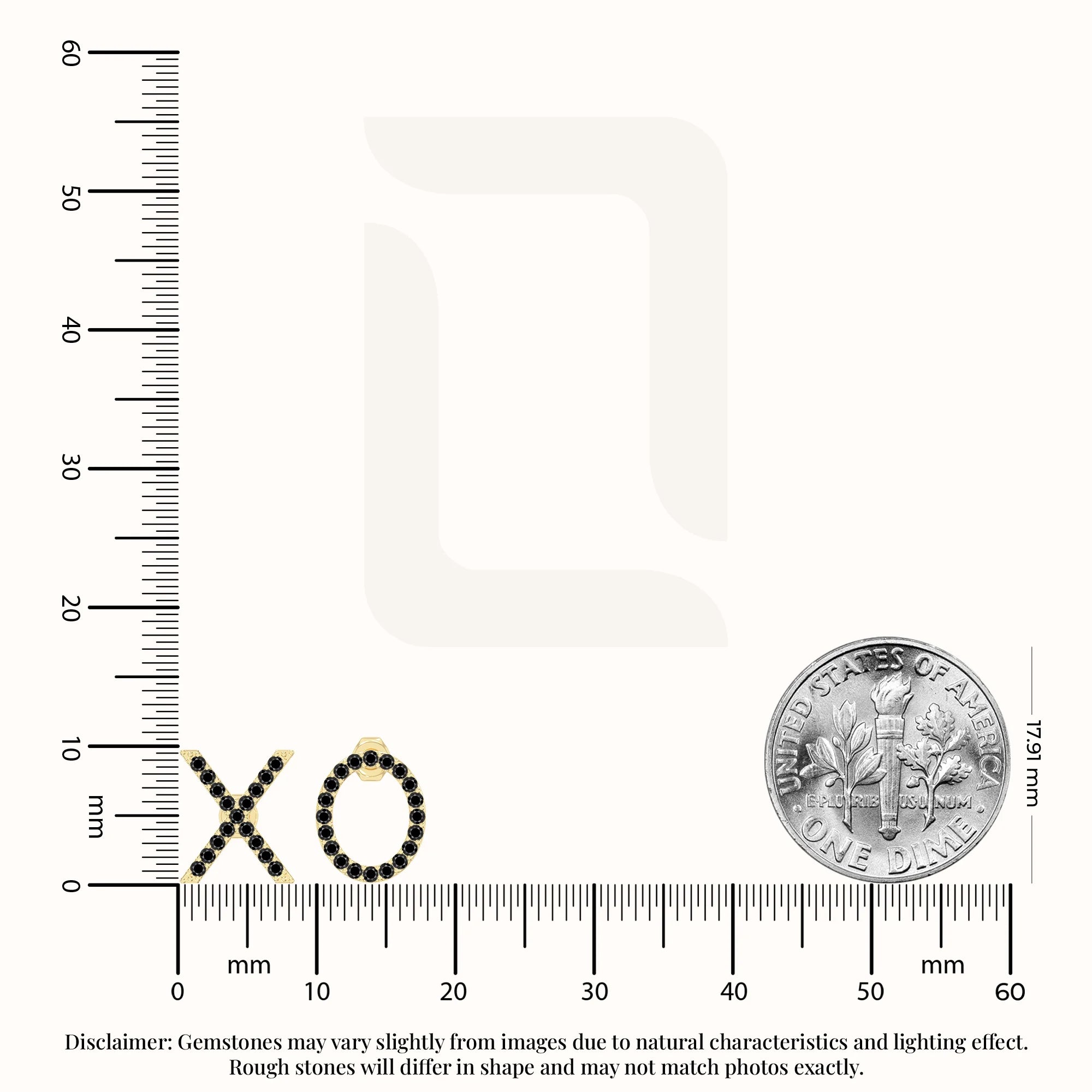 natural black-onyx xo stud earrings in yellow gold vermeil 