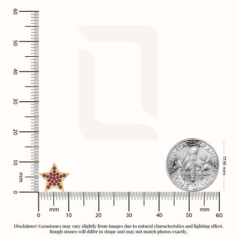 natural ruby star stud earrings in yellow gold vermeil 