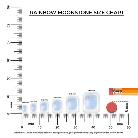 natural rainbow moonstone emerald cut dangle earrings with moissanite 
