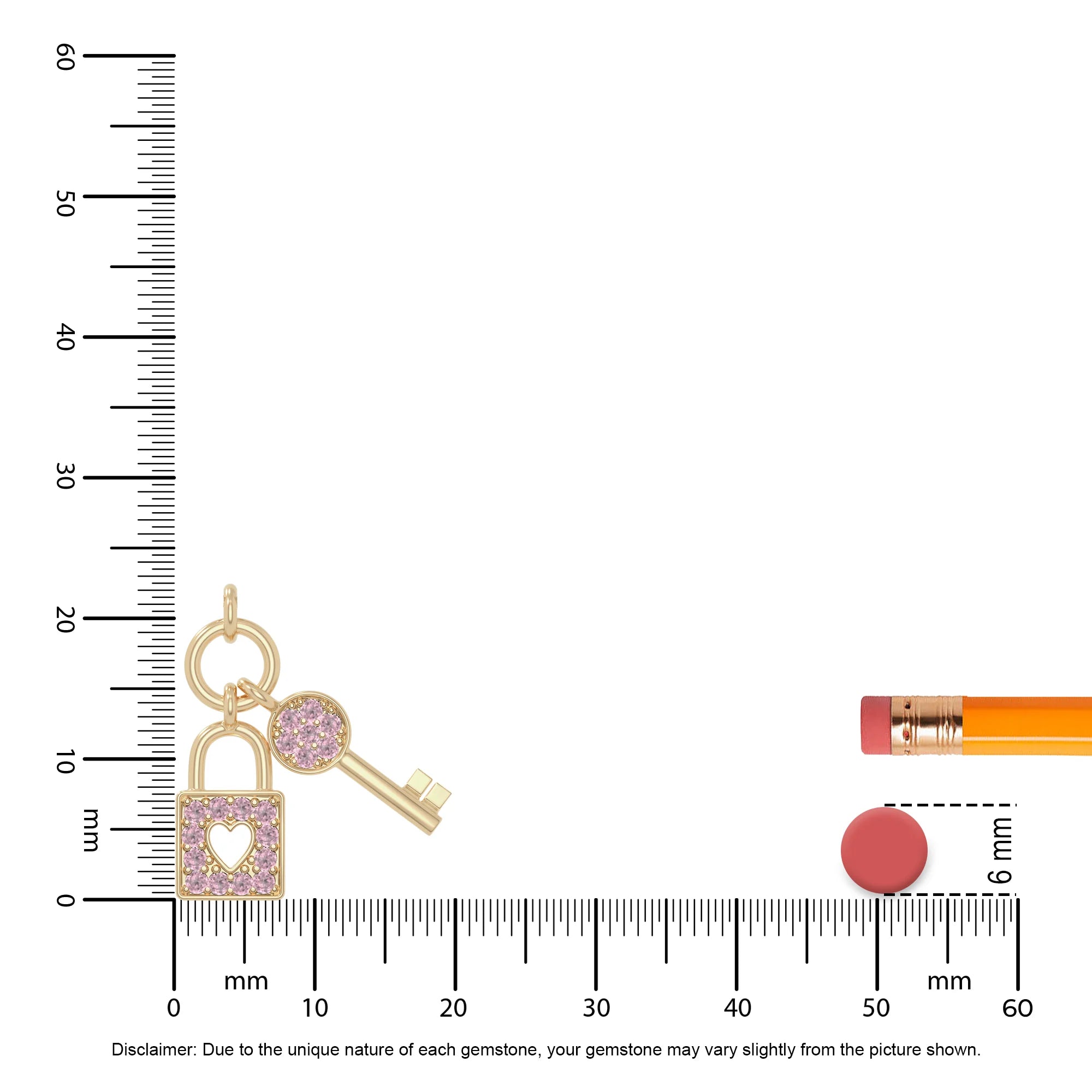 natural pink-tourmaline lock & key necklaces in yellow gold vermeil 