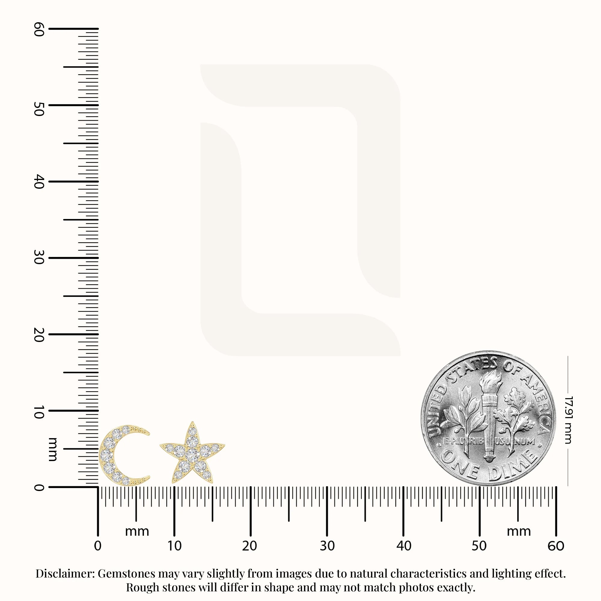 moissanite moon star stud earrings in yellow gold vermeil 