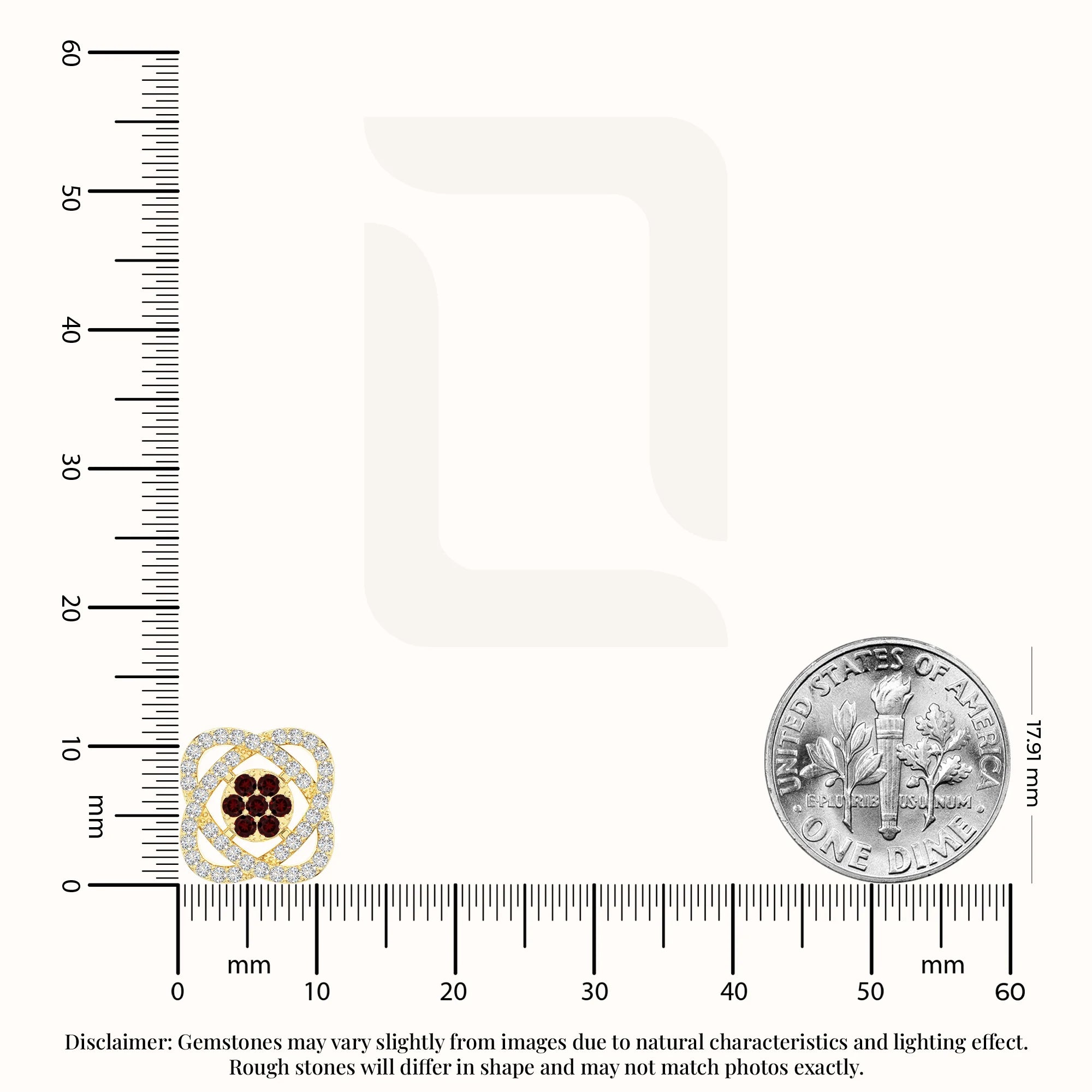 natural garnet inner power stud earrings in yellow gold vermeil 