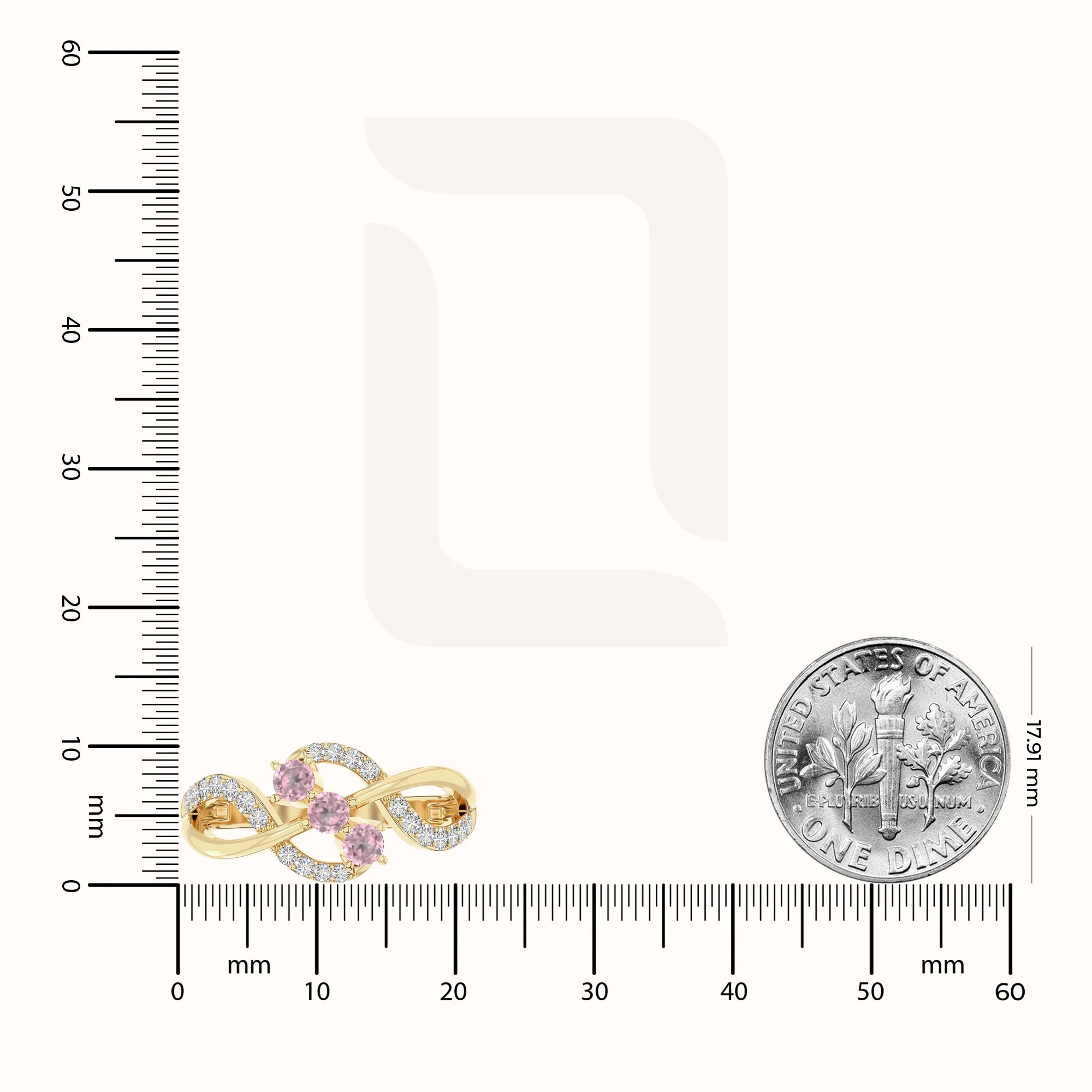 natural pink tourmaline infinity promise rings in yellow gold vermeil