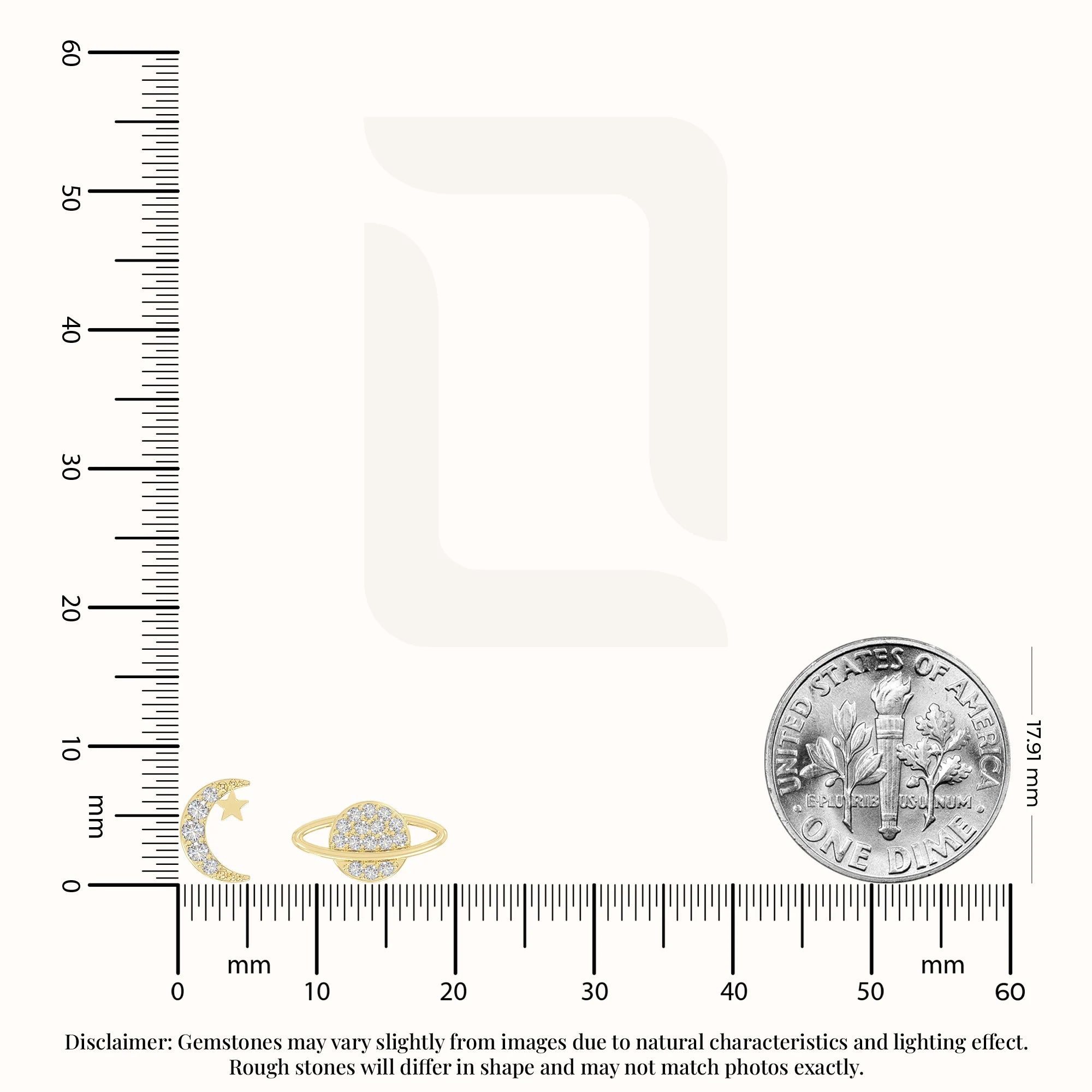 moissanite moon-star-planet stud earrings in yellow gold vermeil 