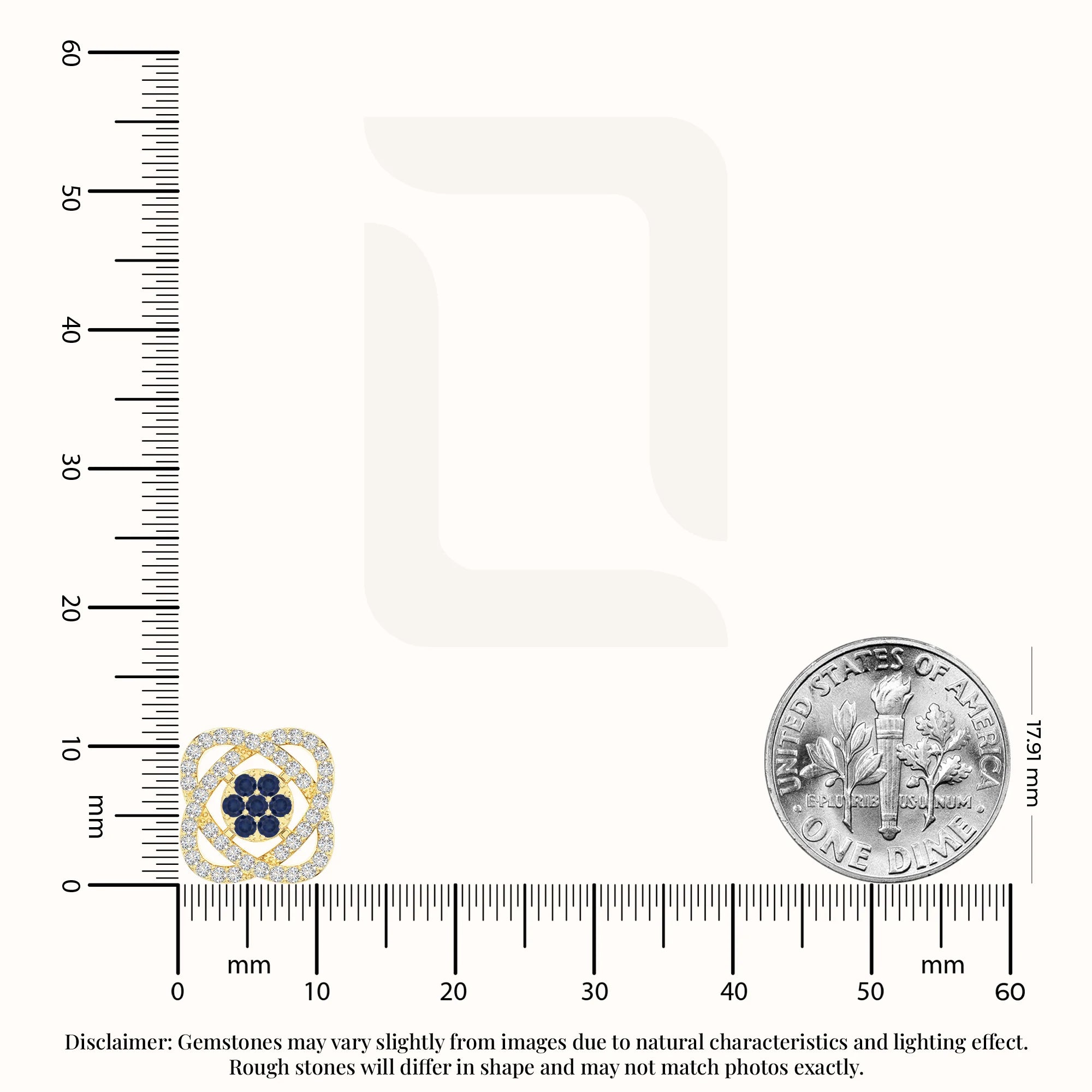 natural blue-sapphire inner power stud earrings in yellow gold vermeil 