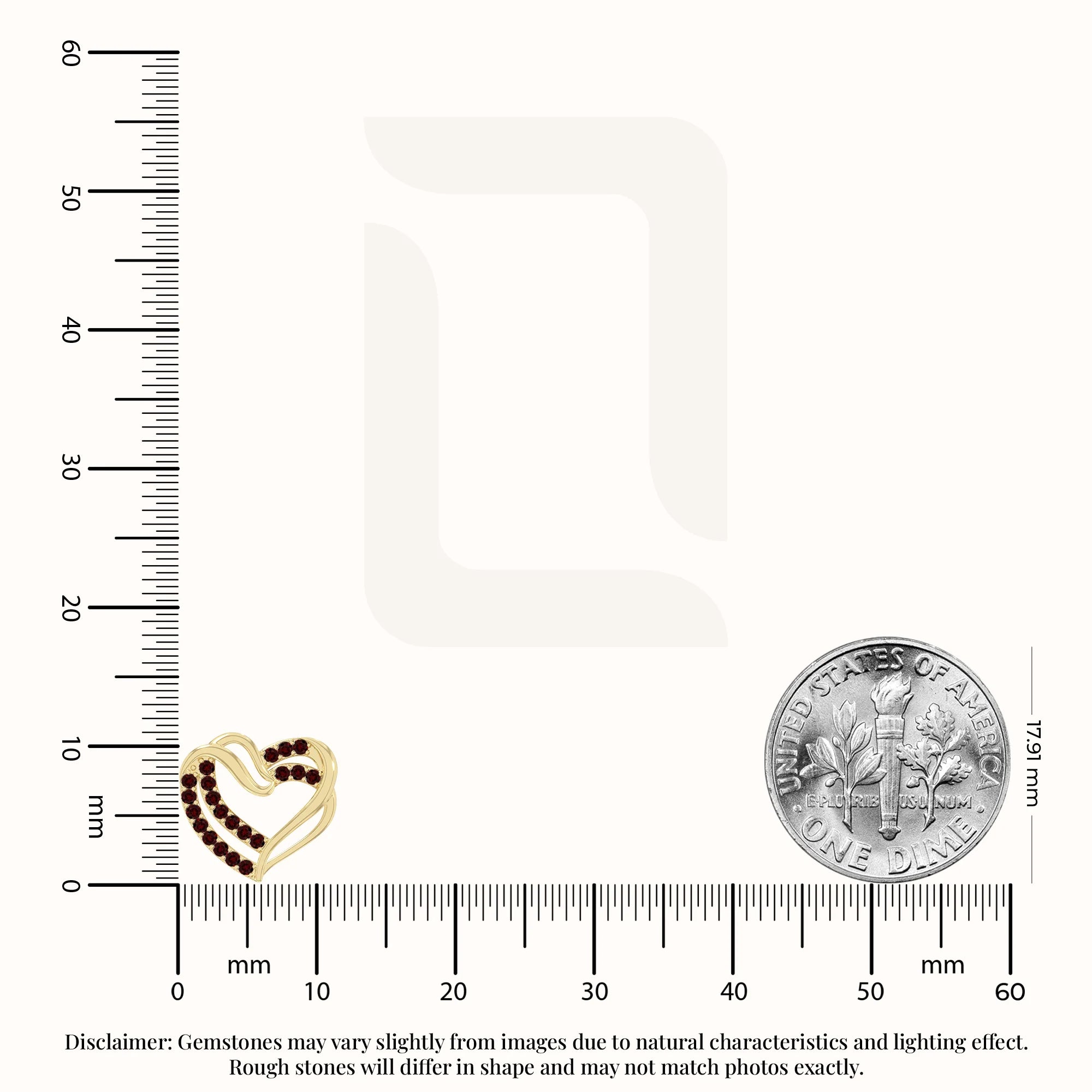 natural garnet heart-in-heart stud earrings in yellow gold vermeil 