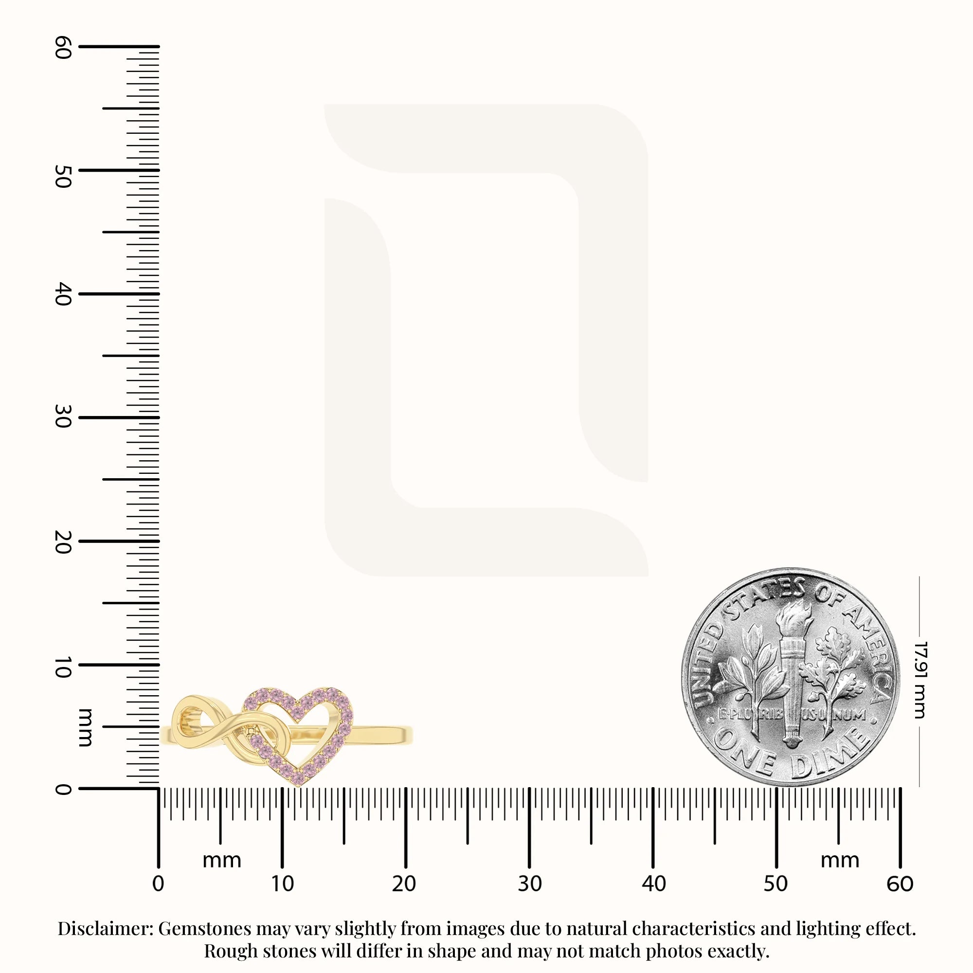 natural pink tourmaline infinity heart promise rings in yellow gold vermeil