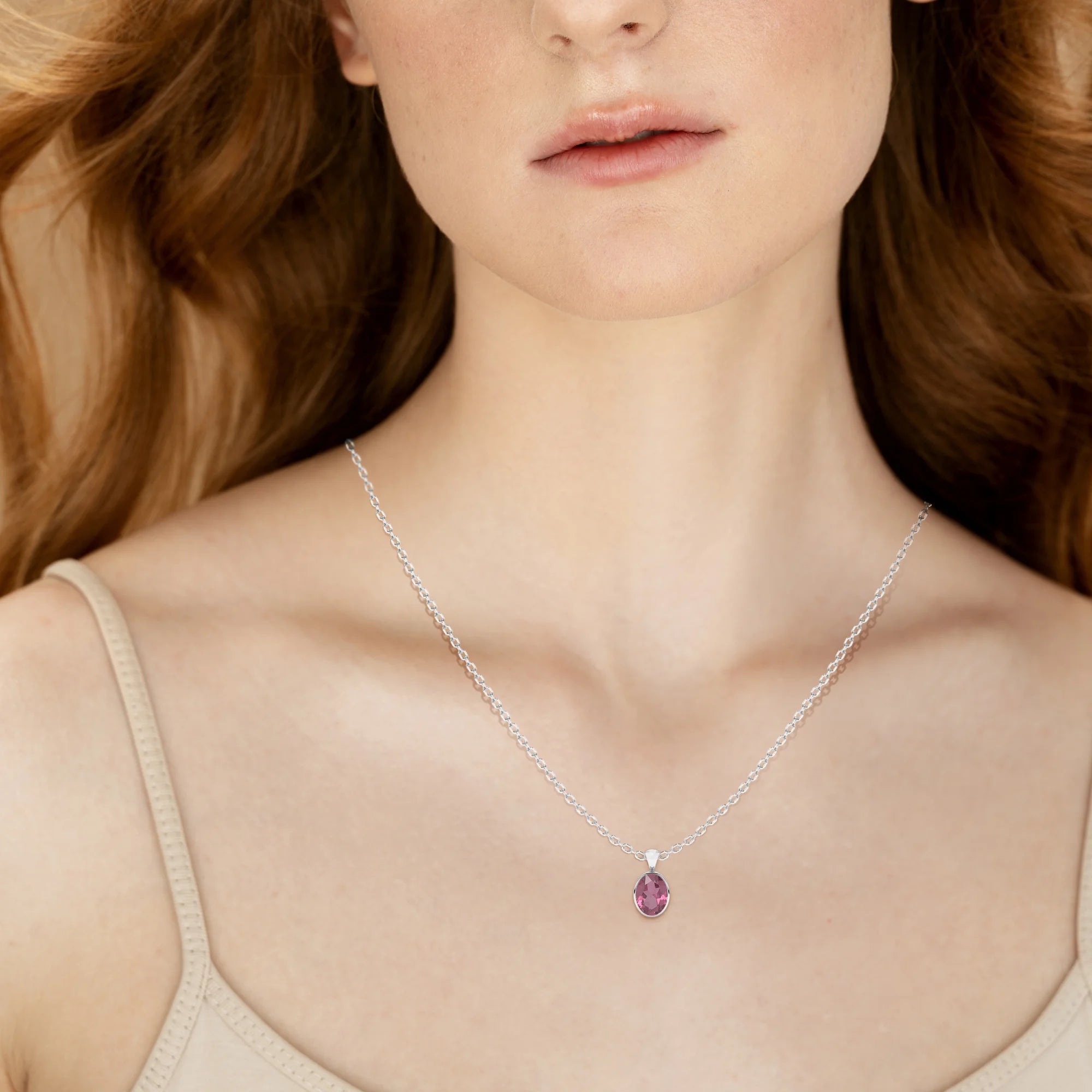 natural pink-tourmaline oval shape pendant necklace