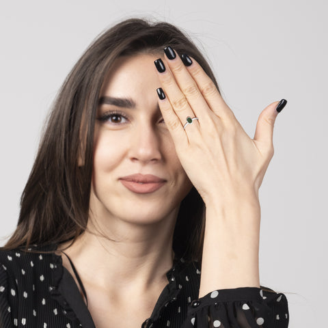 moldavite rough shape stackable bezel-set ring