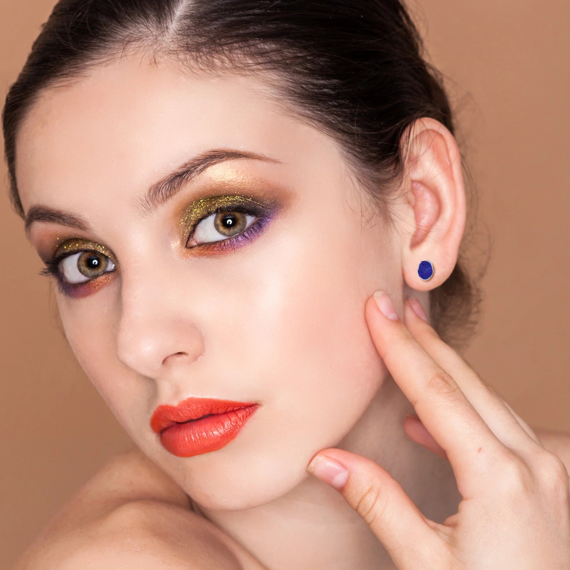 natural lapis lazuli rough shape stud earrings