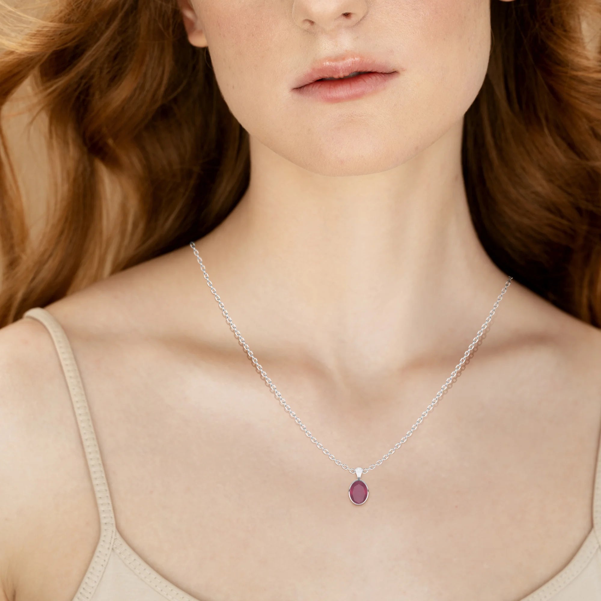 natural ruby oval shape pendant necklace