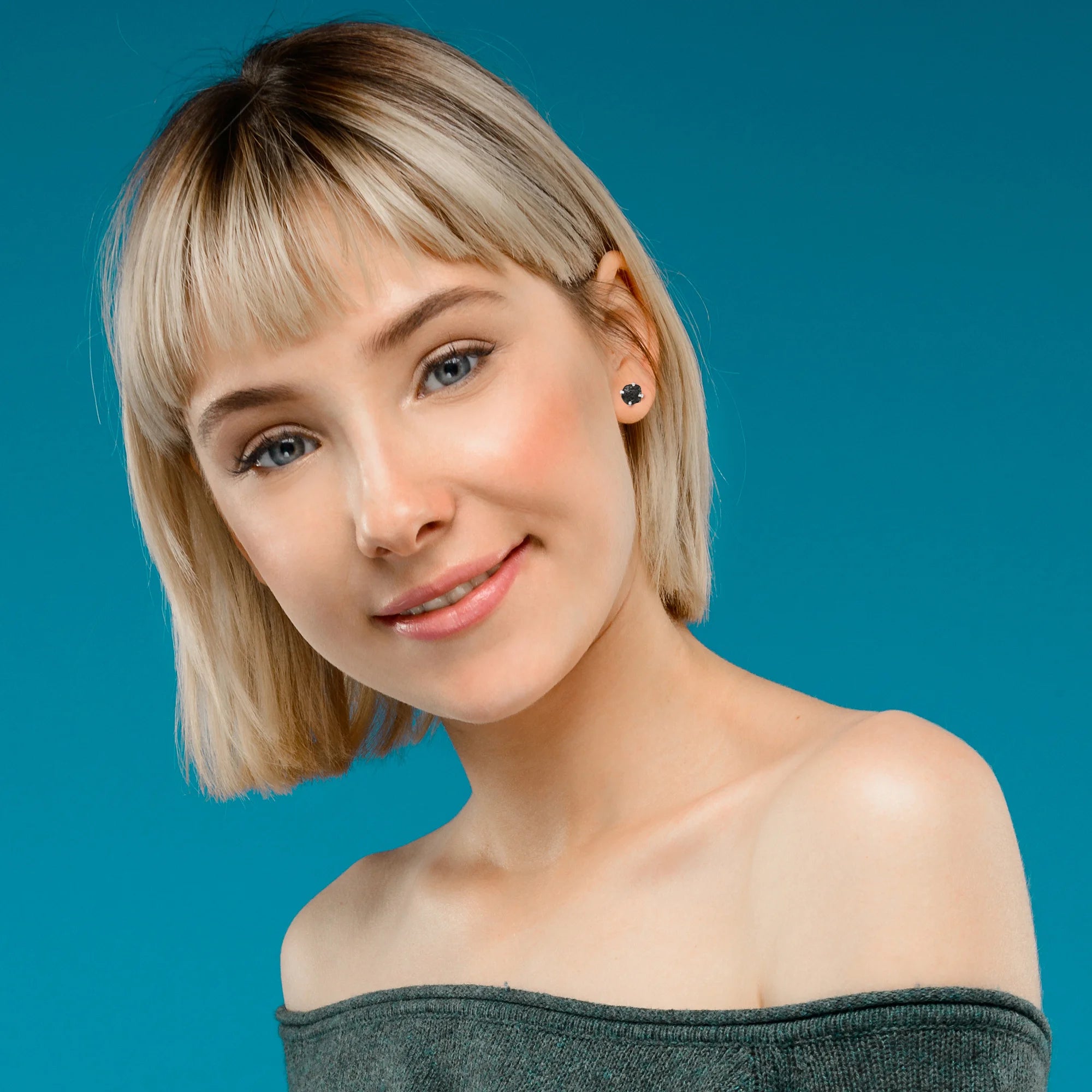 natural black tourmaline rough shape stud earrings