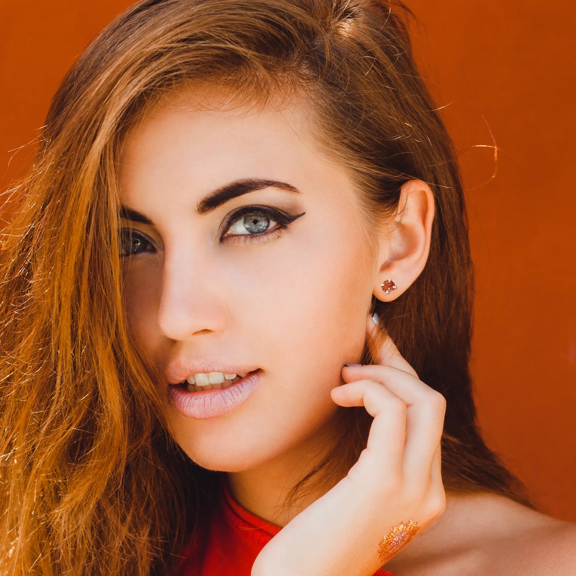 natural sunstone rough shape stud earrings