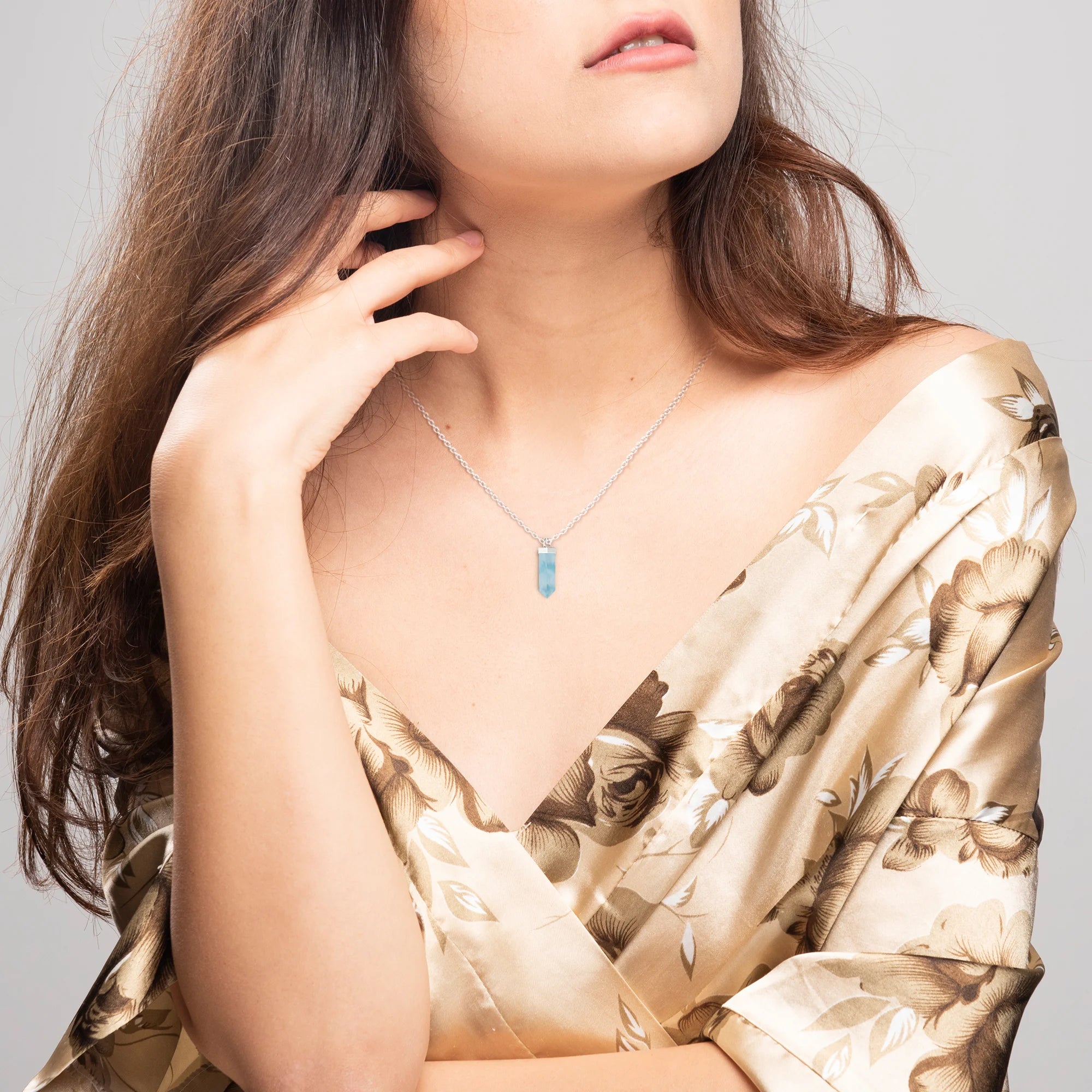 natural larimar pentagon shape pendant necklace