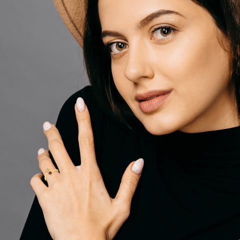 aquarius zodiac ring with natural red garnet gold vermeil