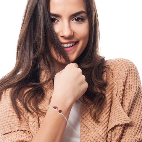 natural red-garnet round-oval shape 2-stone twister bracelet