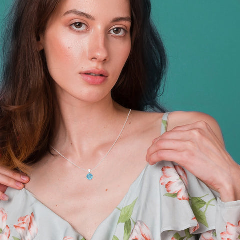 natural swiss-blue-topaz round shape pendant necklace