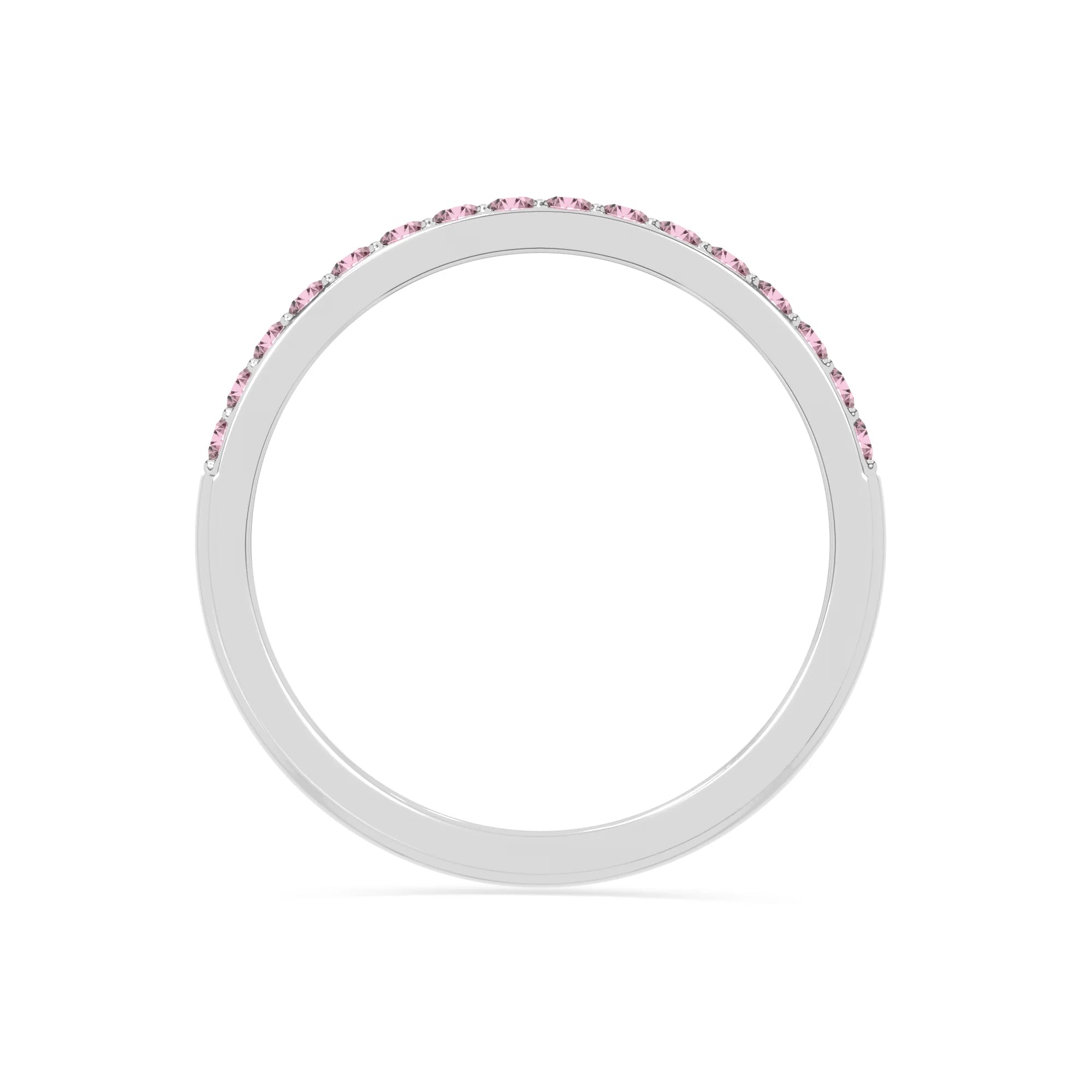 natural pink tourmaline half eternity band rings in sterling silver 