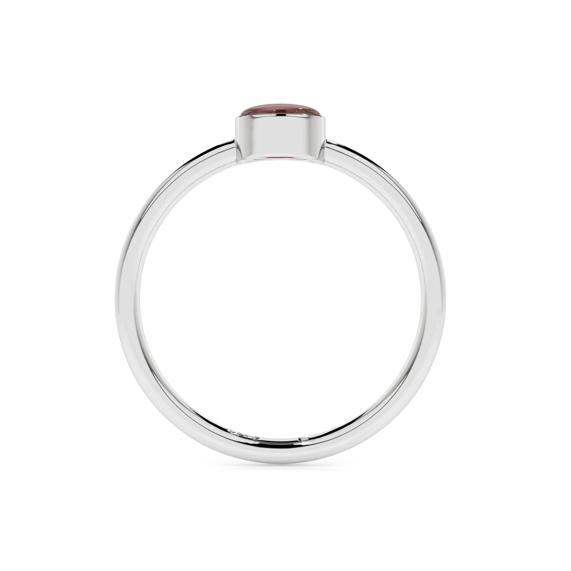 red garnet round cab stackable bezel-set ring