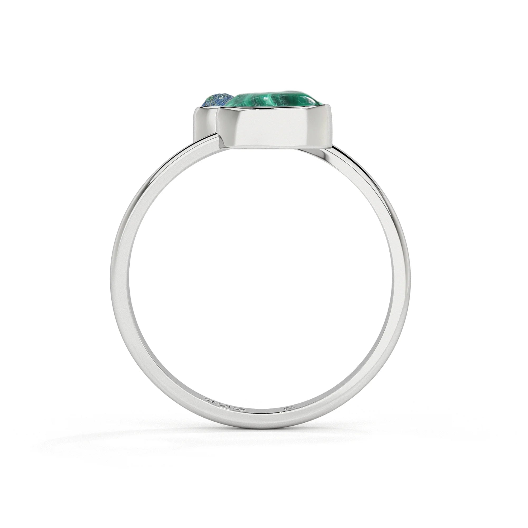 azurite-malachite rough shape stackable bezel-set ring