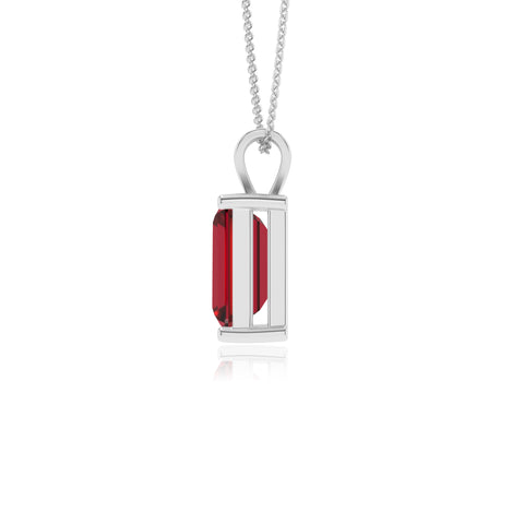 lab grown ruby emerald-cut shape solitaire v-bale pendant necklace