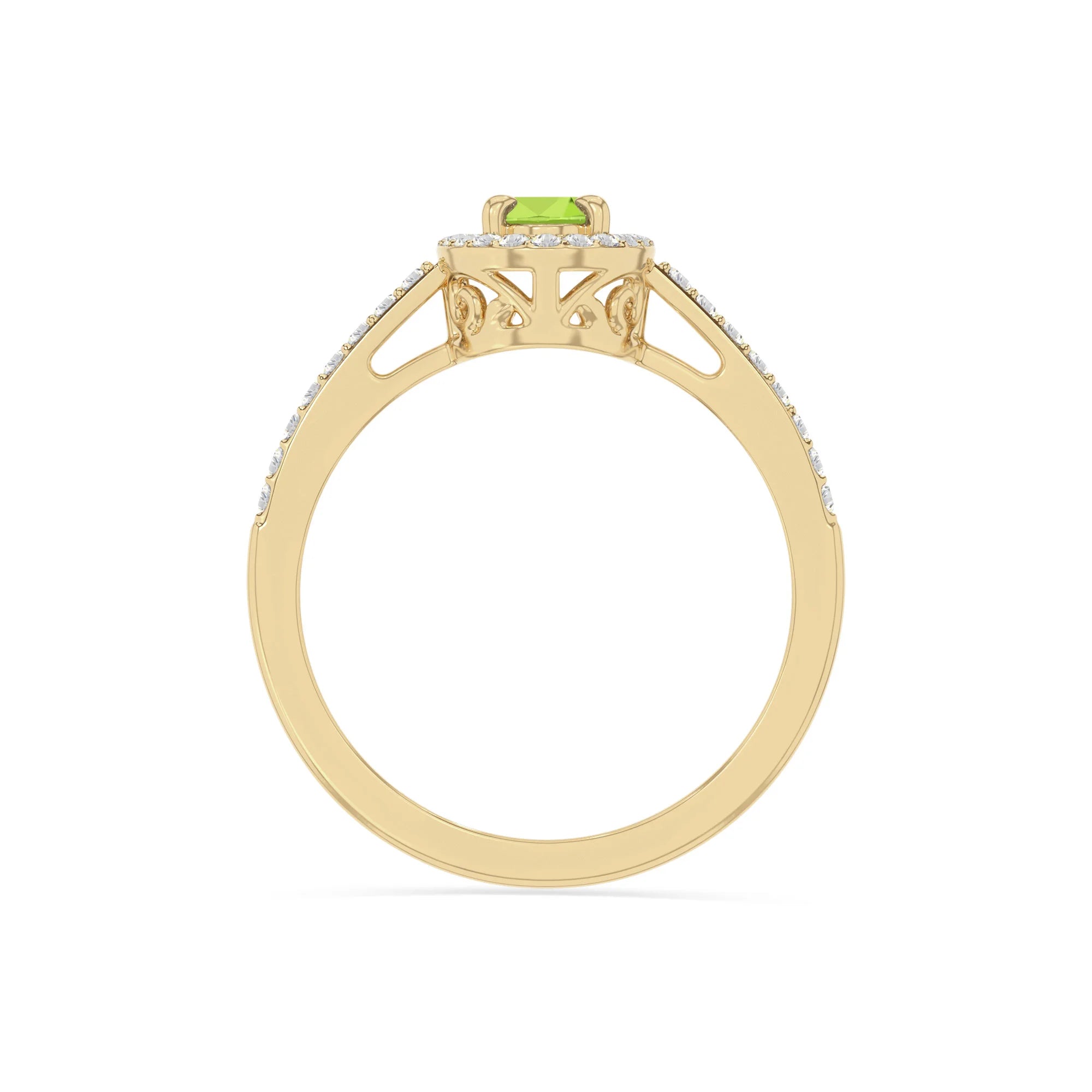 natural peridot solitaire halo engagement rings in yellow gold vermeil