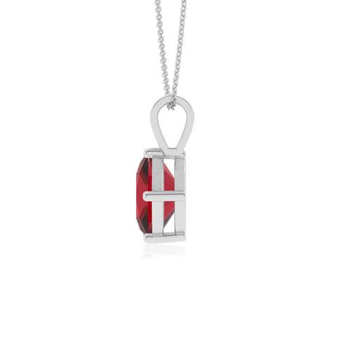 lab grown ruby cushion shape solitaire v-bale pendant necklace