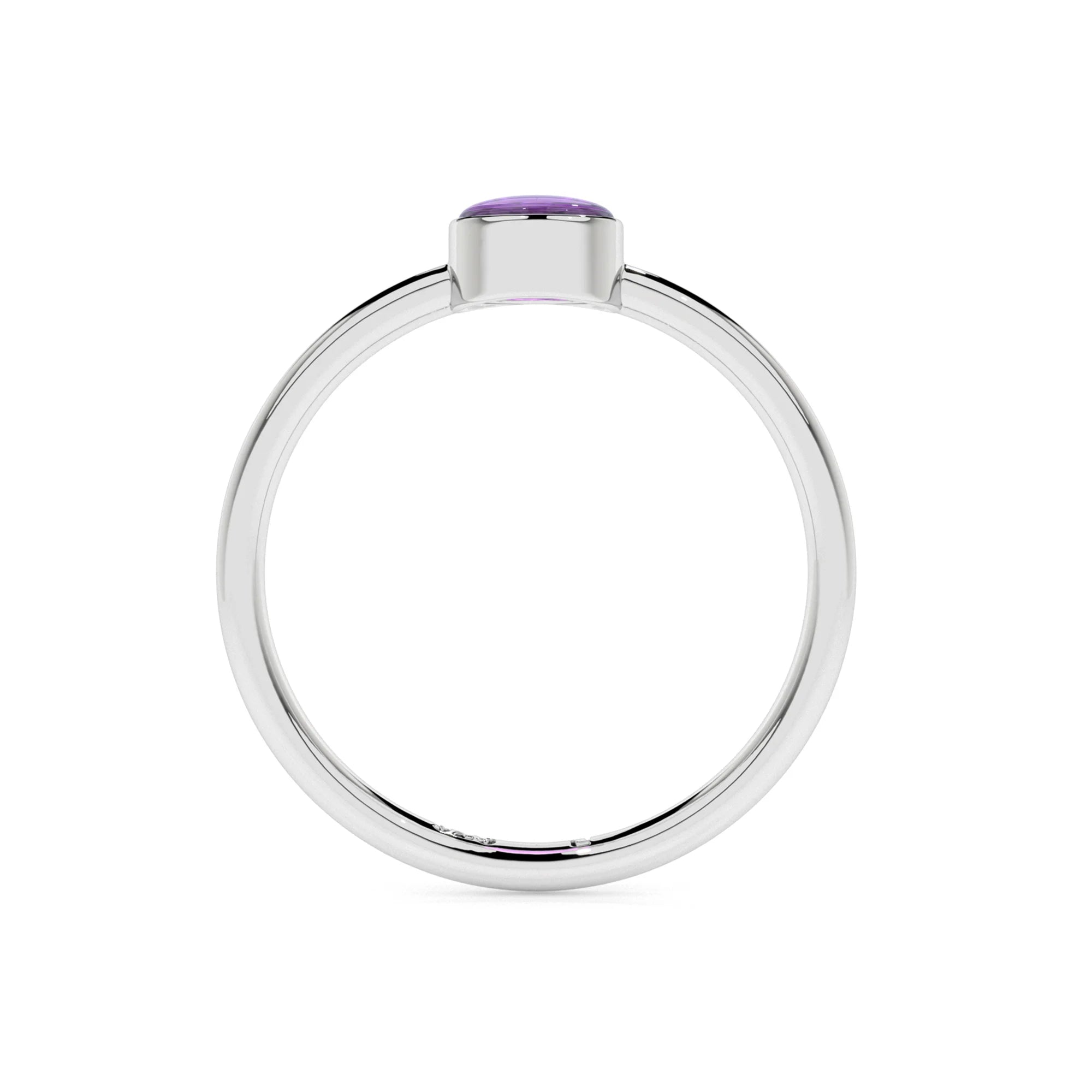 amethyst round cab stackable bezel-set ring