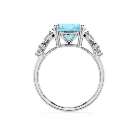 lab grown aquamarine round criss cross solitaire engagement ring