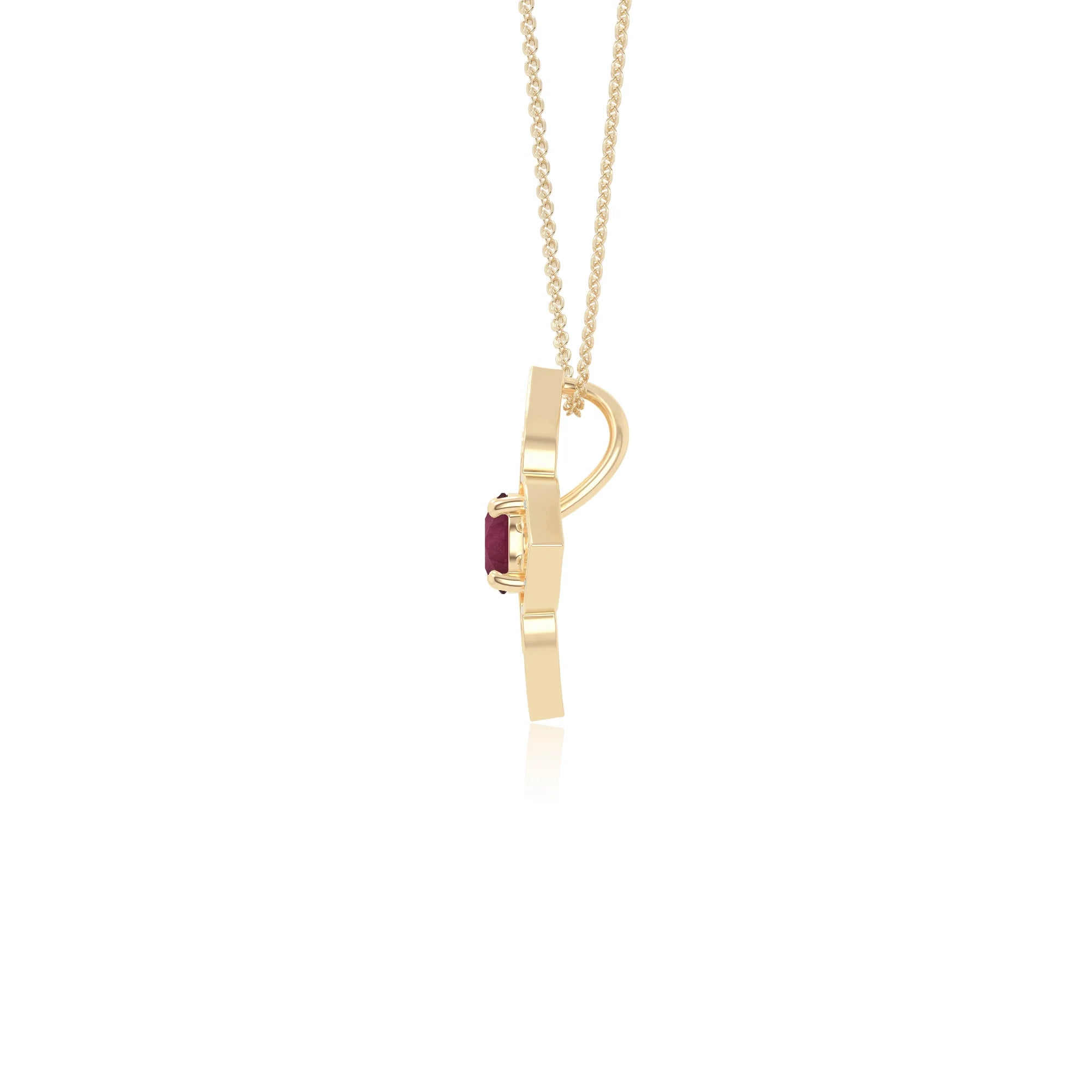 natural ruby 4 petal flower necklaces in yellow gold vermeil 