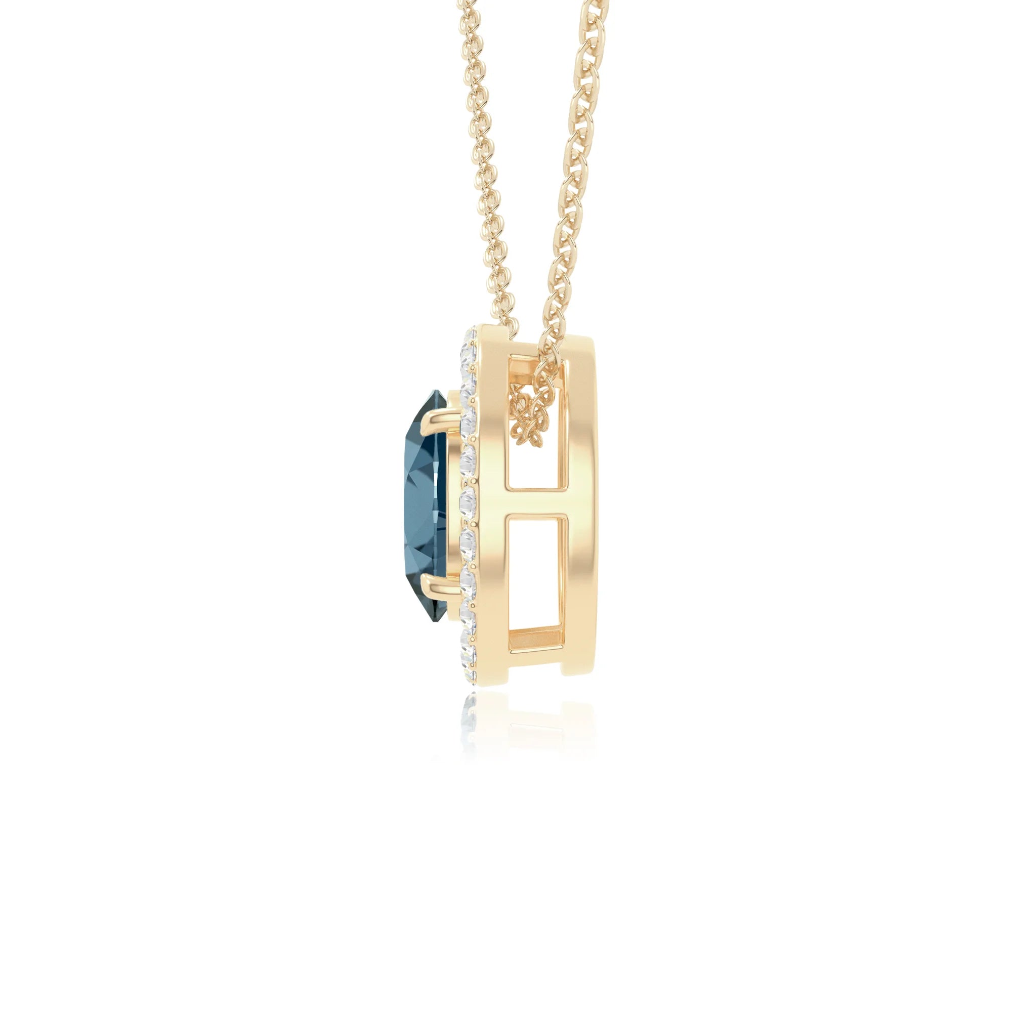 natural london-blue-topaz solitaire halo necklaces in yellow gold vermeil 